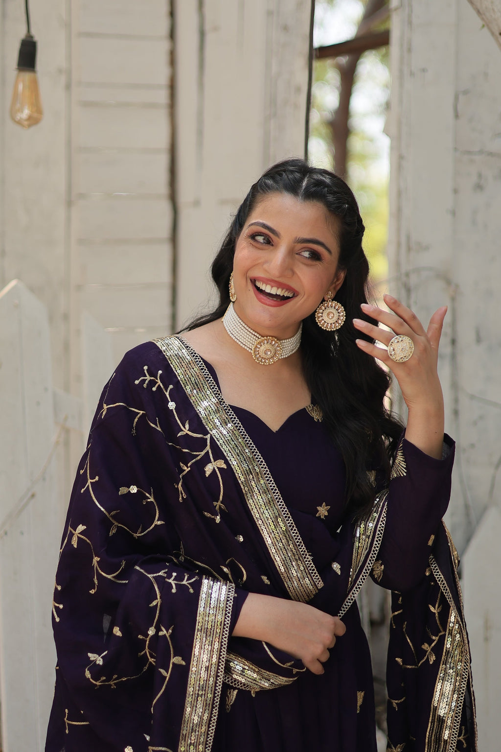 Purple embroidered Naira designer Anarkali gown