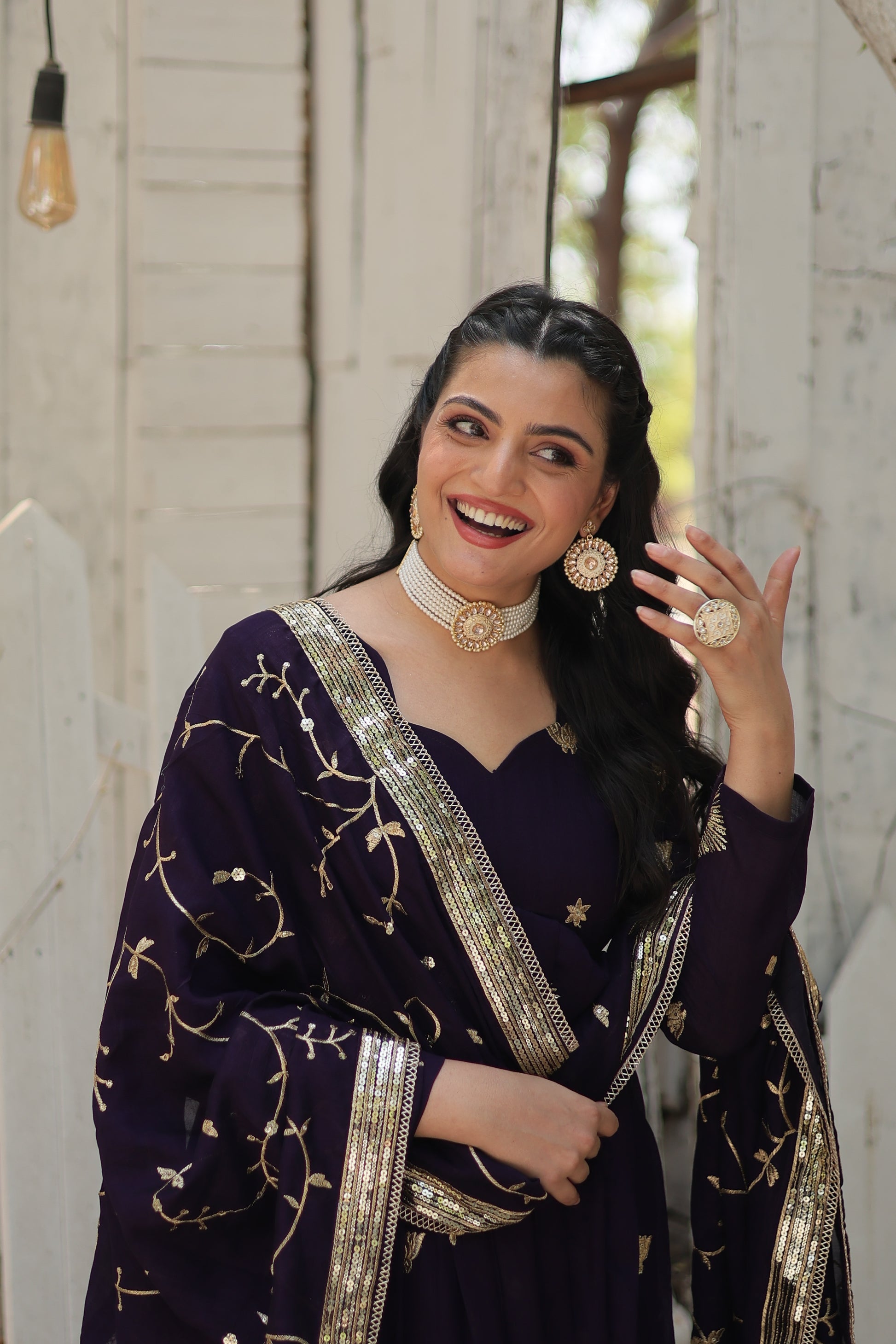 Purple embroidered Naira designer Anarkali gown