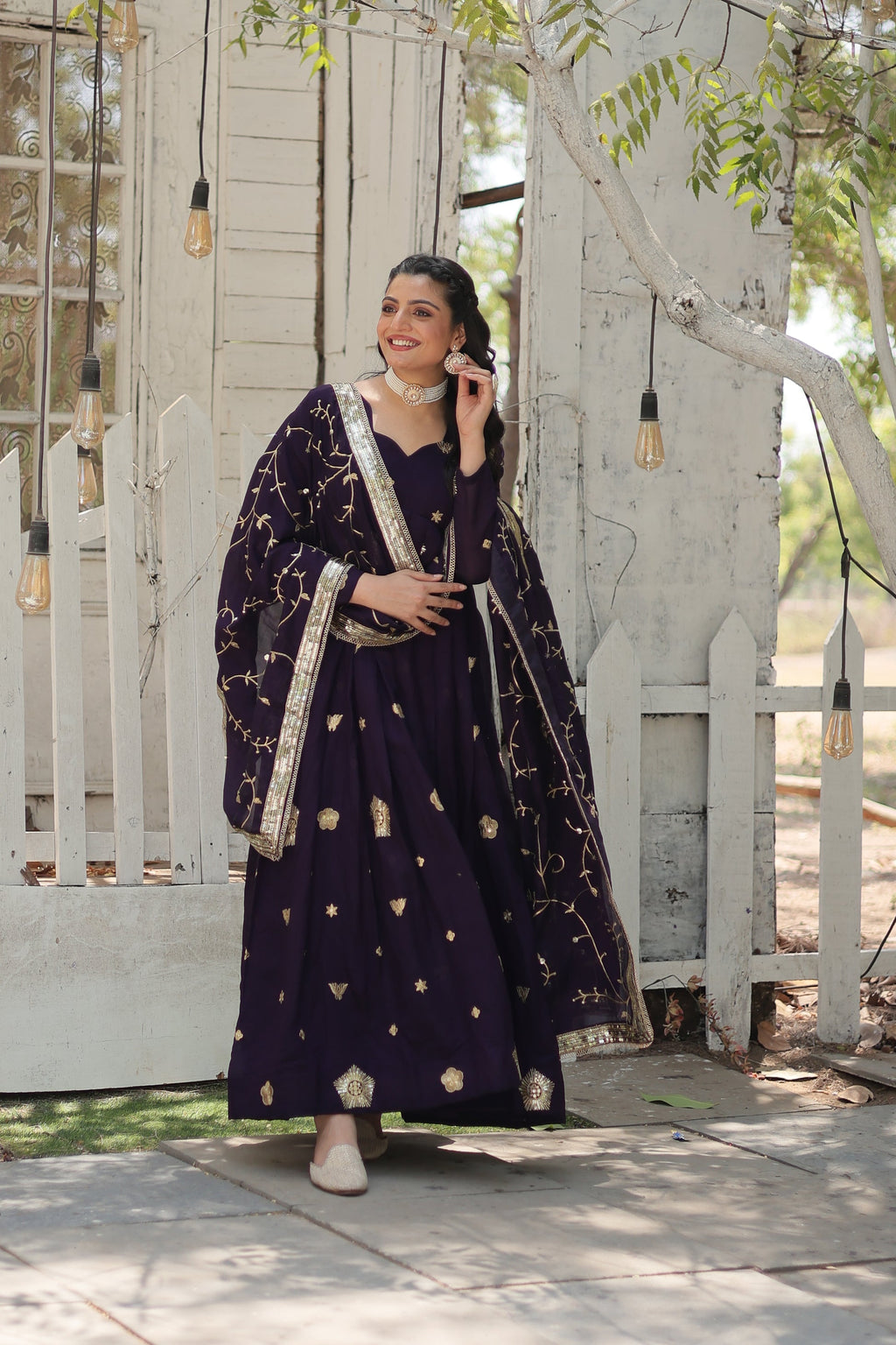 Purple embroidered Naira designer Anarkali gown