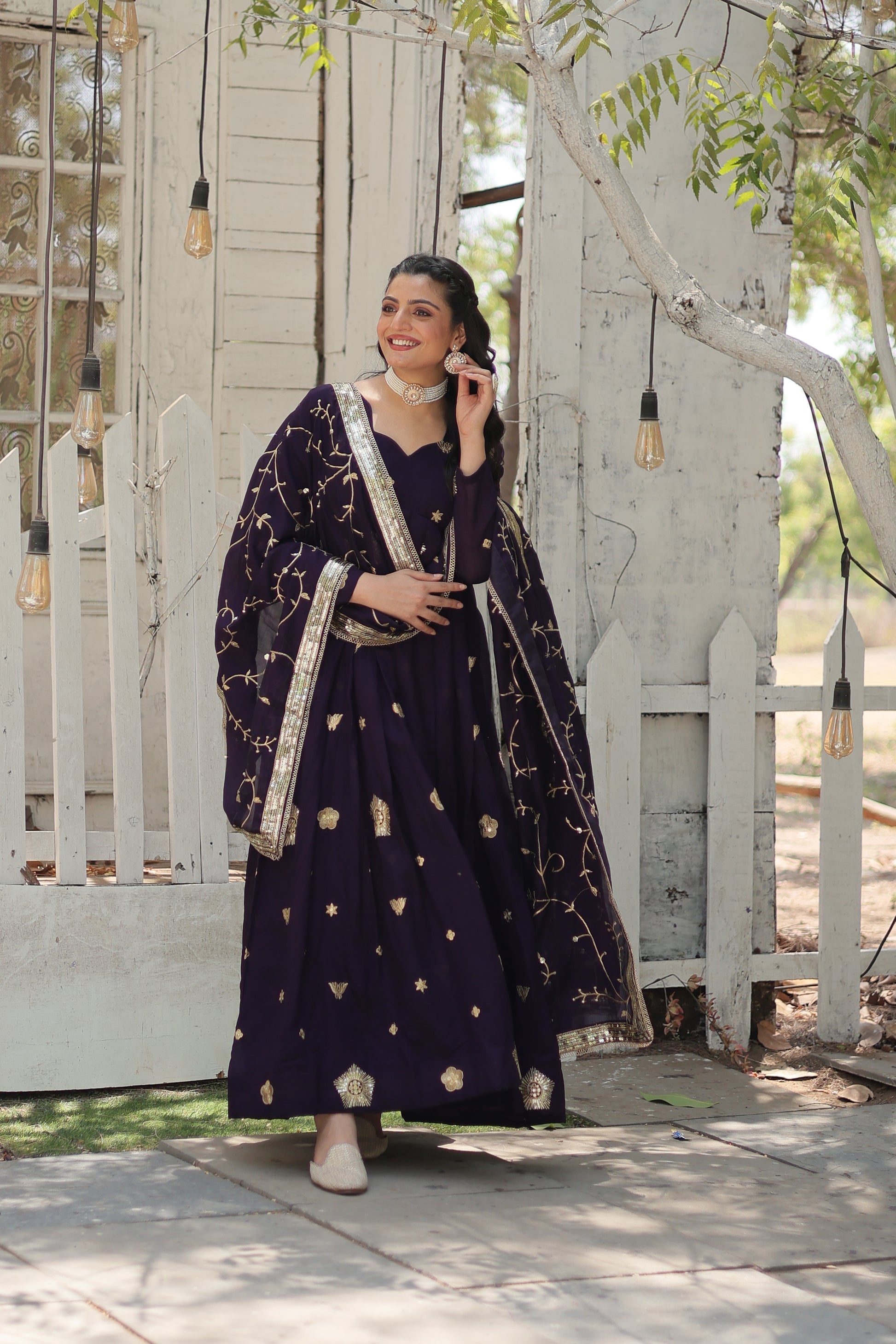 Purple embroidered Naira designer Anarkali gown