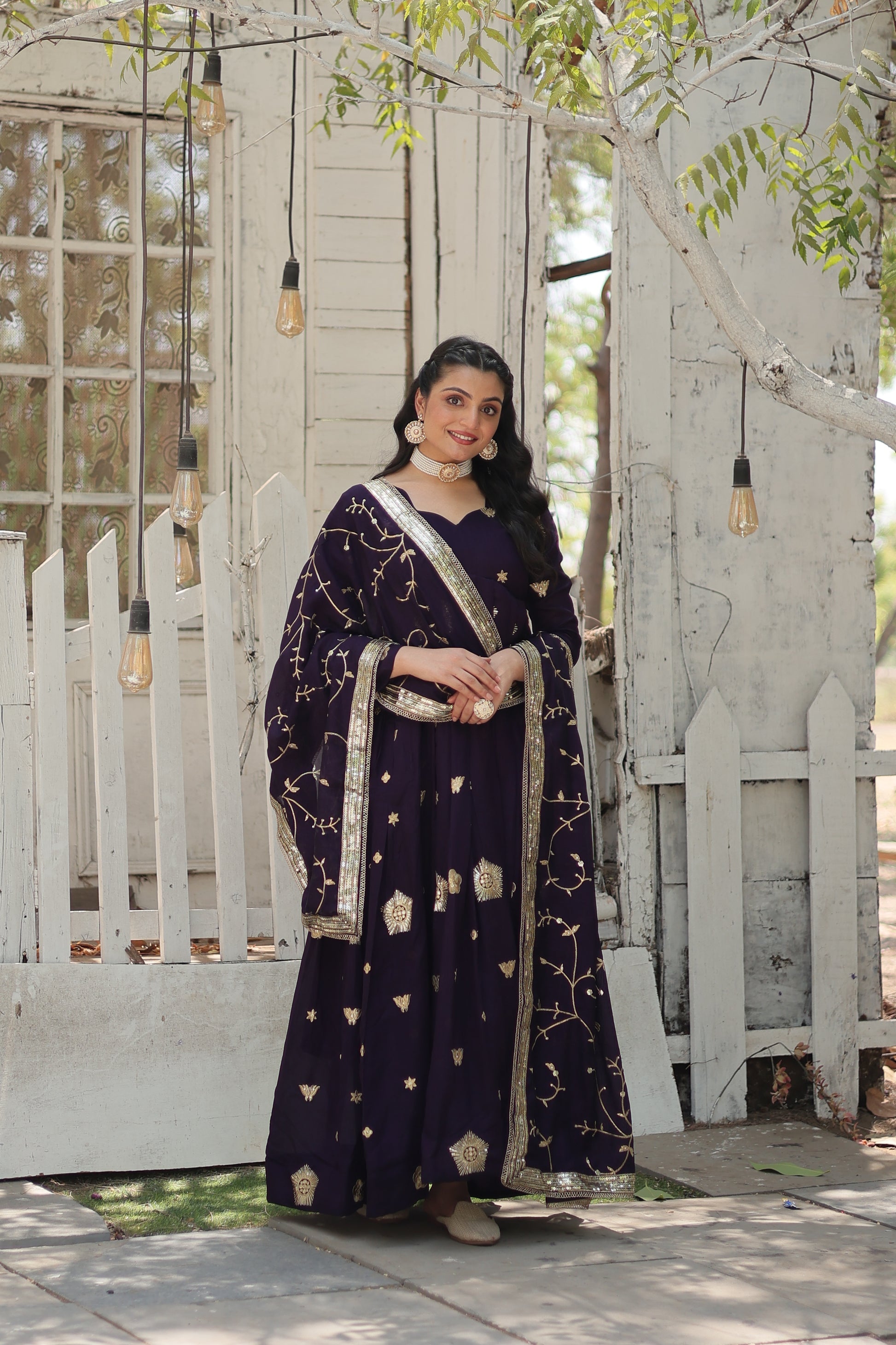 Purple embroidered Naira designer Anarkali gown