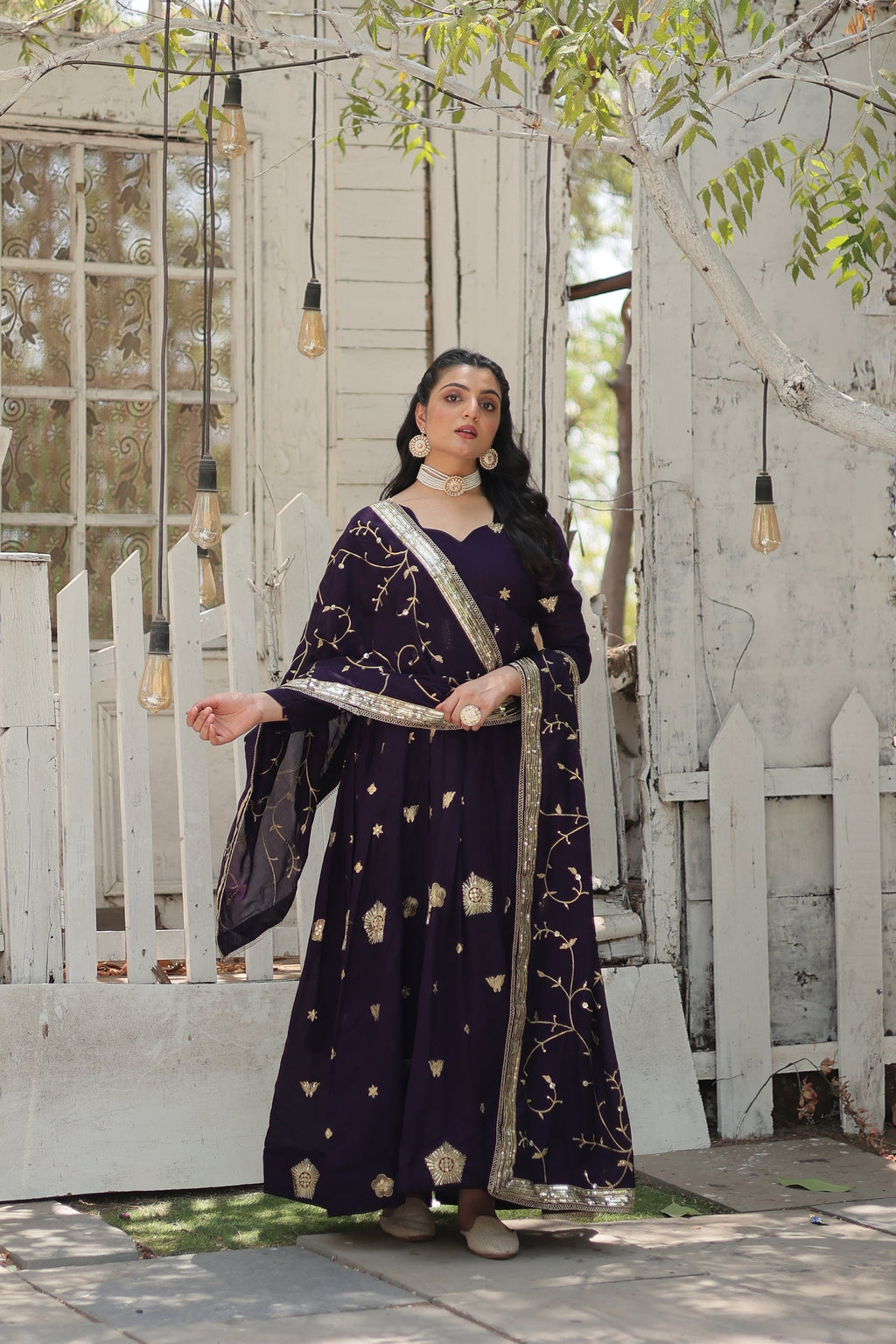 Purple embroidered Naira designer Anarkali gown