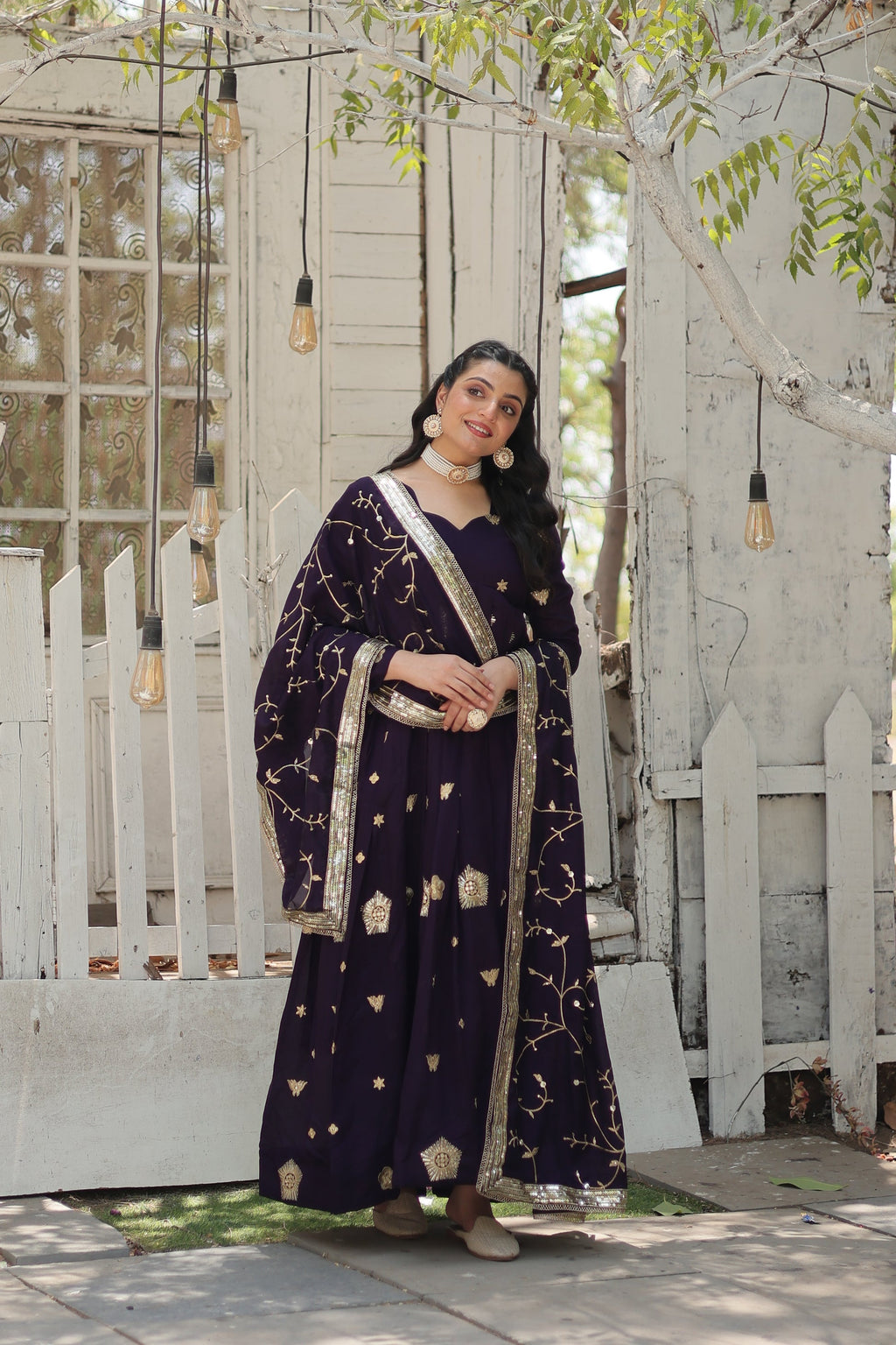 Purple embroidered Naira designer Anarkali gown