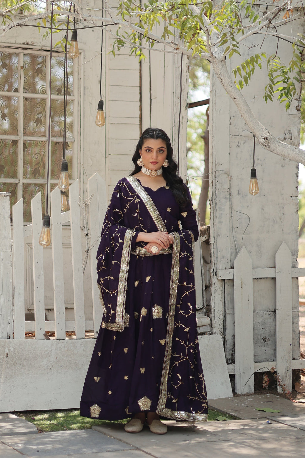 Purple embroidered Naira designer Anarkali gown
