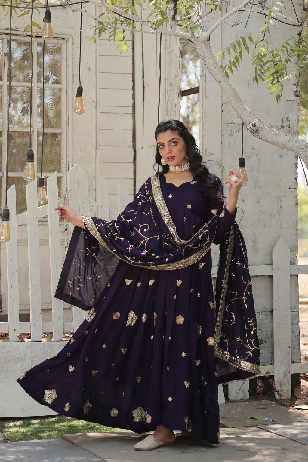 Purple embroidered Naira designer Anarkali gown