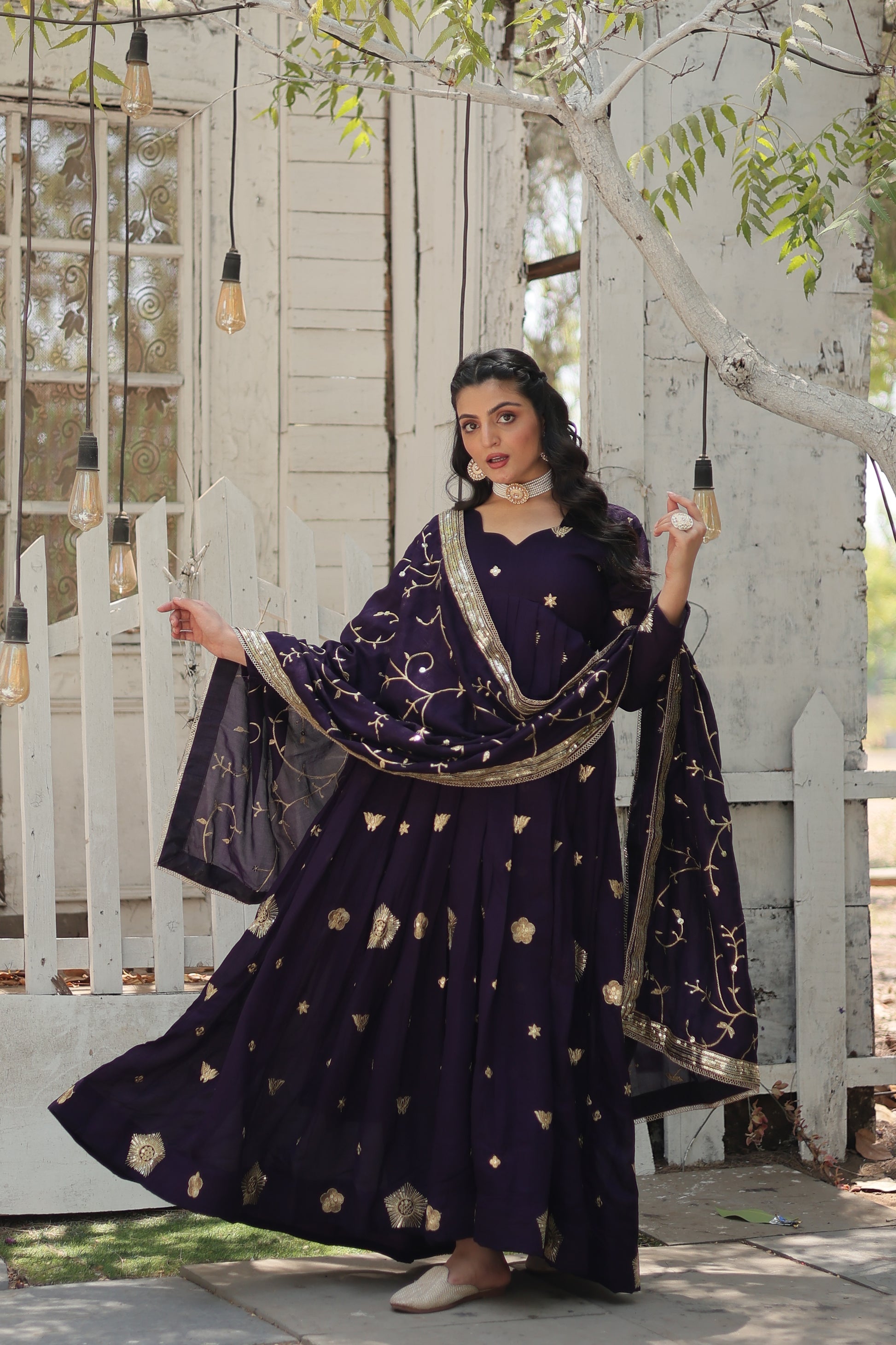 Purple embroidered Naira designer Anarkali gown