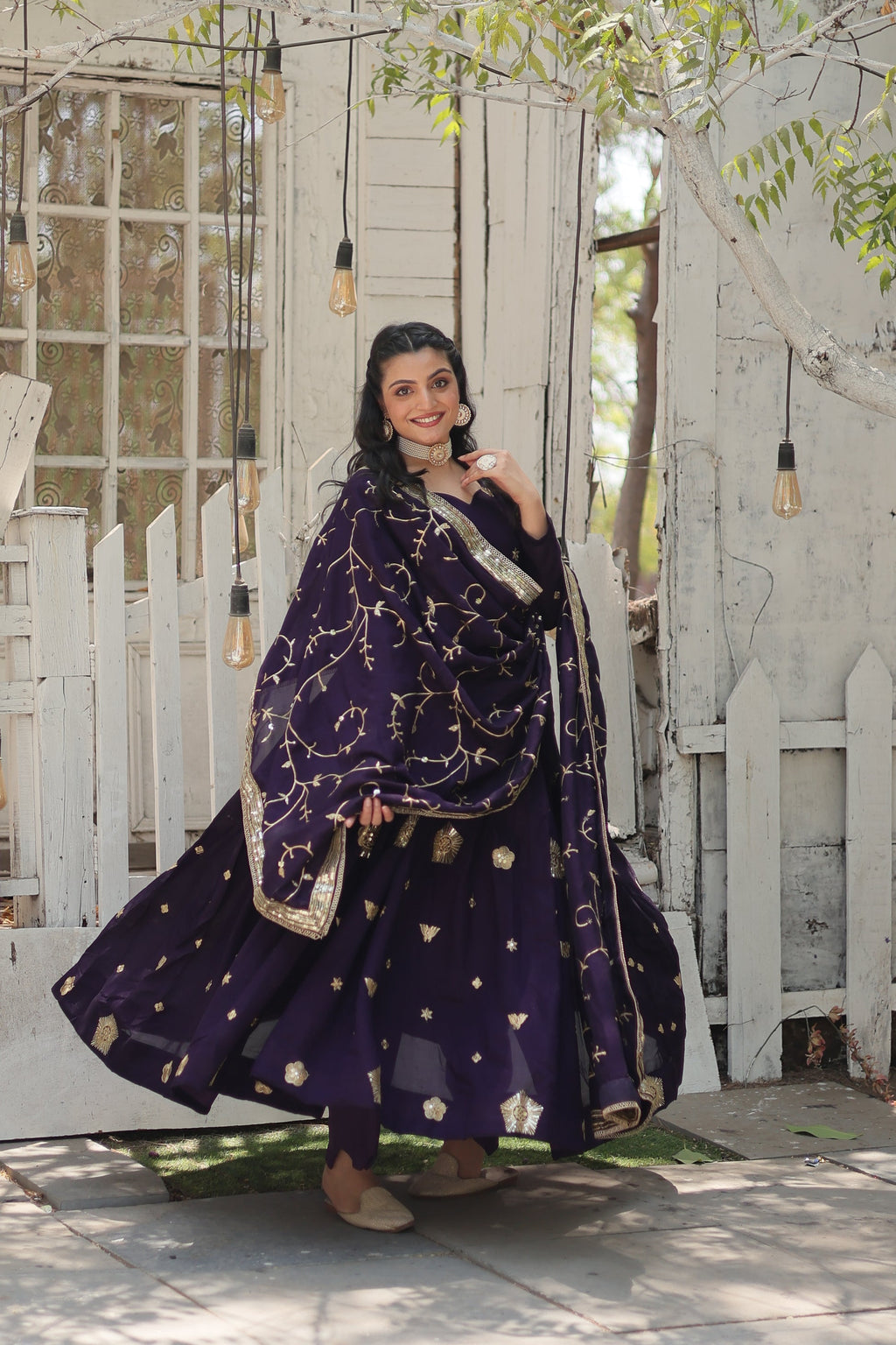 Purple embroidered Naira designer Anarkali gown