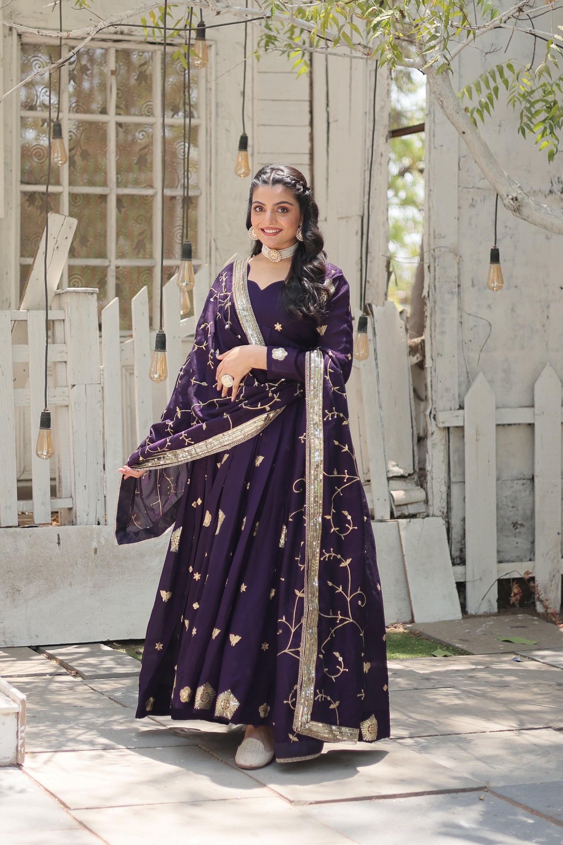 Purple embroidered Naira designer Anarkali gown