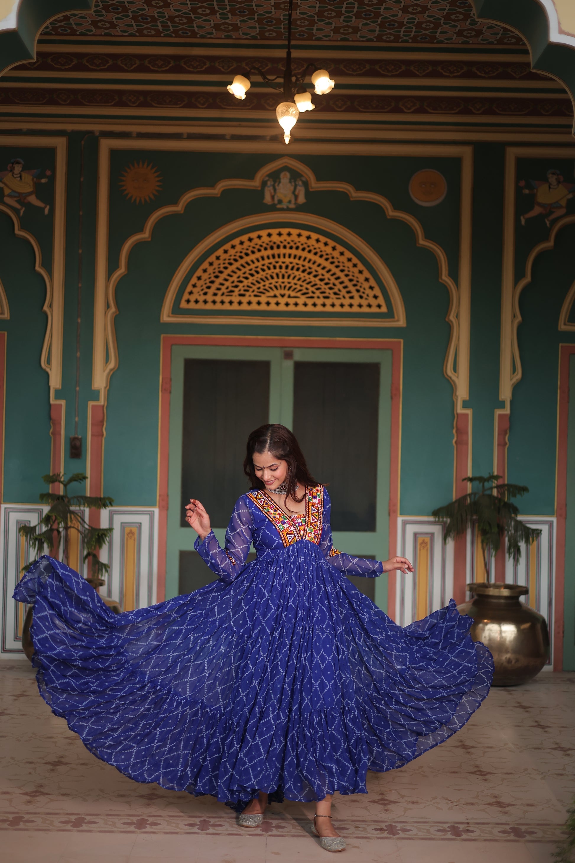 Naisha Blue Georgette Bandhani Anarkali Gown