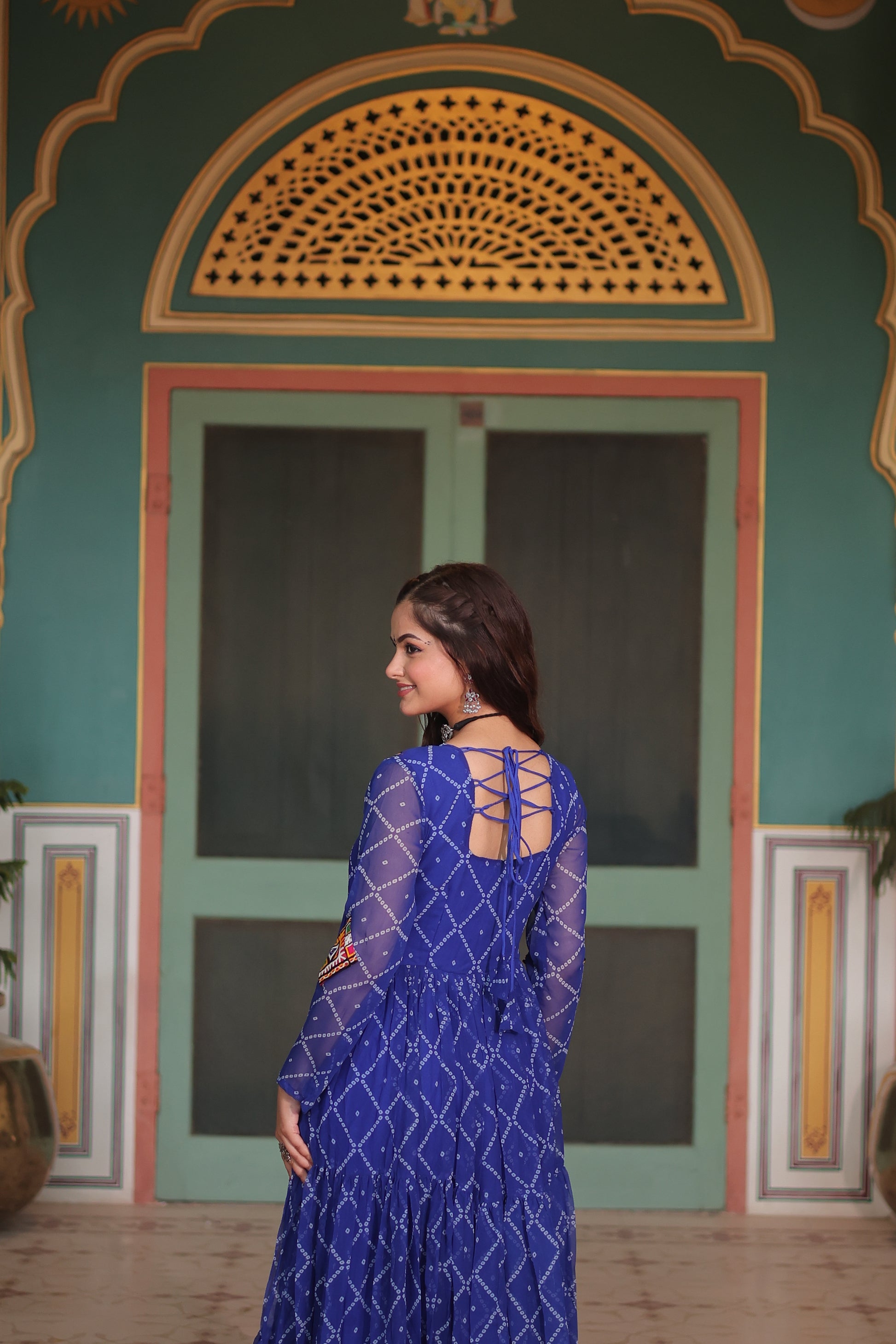 Naisha Blue Georgette Bandhani Anarkali Gown