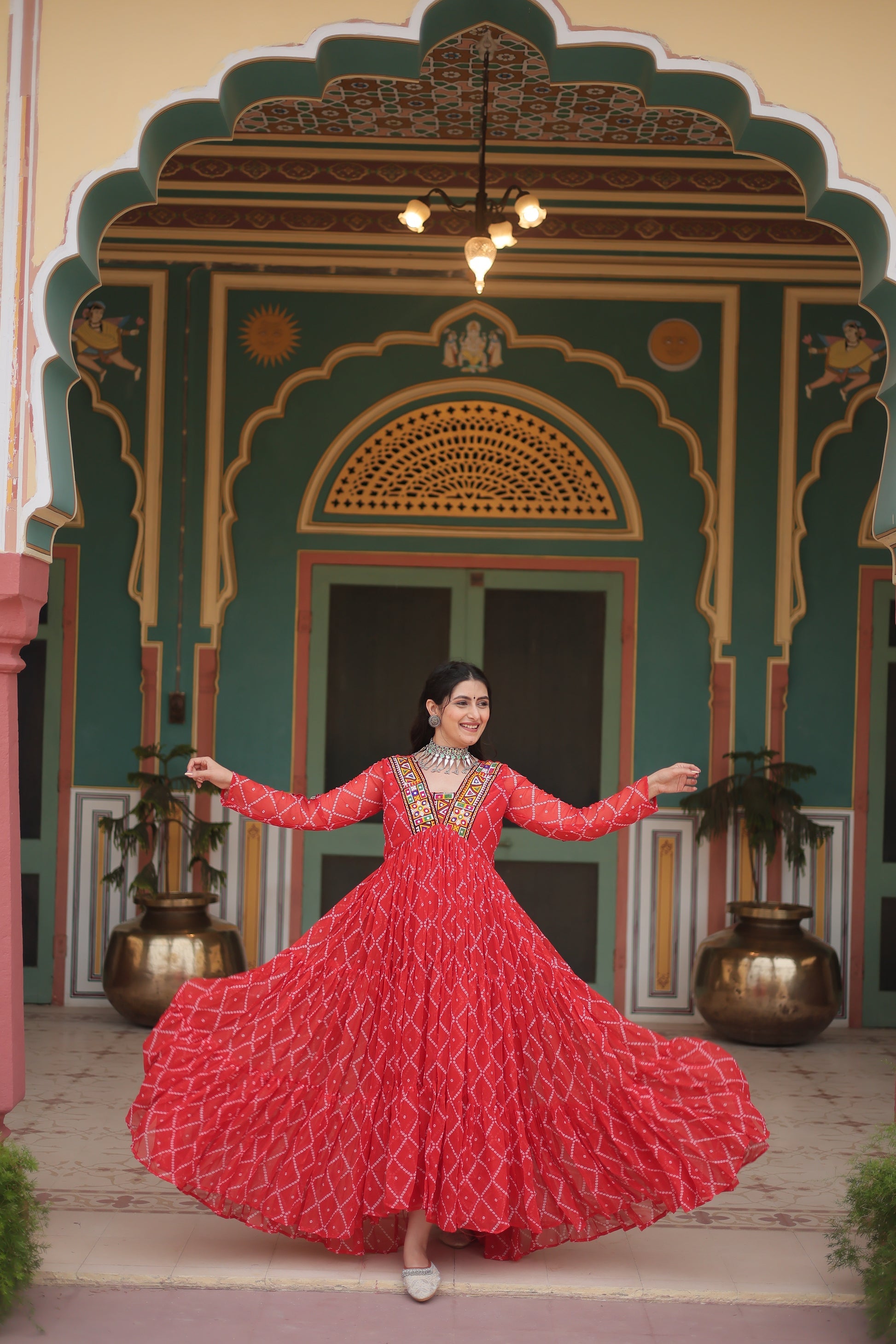 Naisha Orange Georgette Bandhani Anarkali Gown