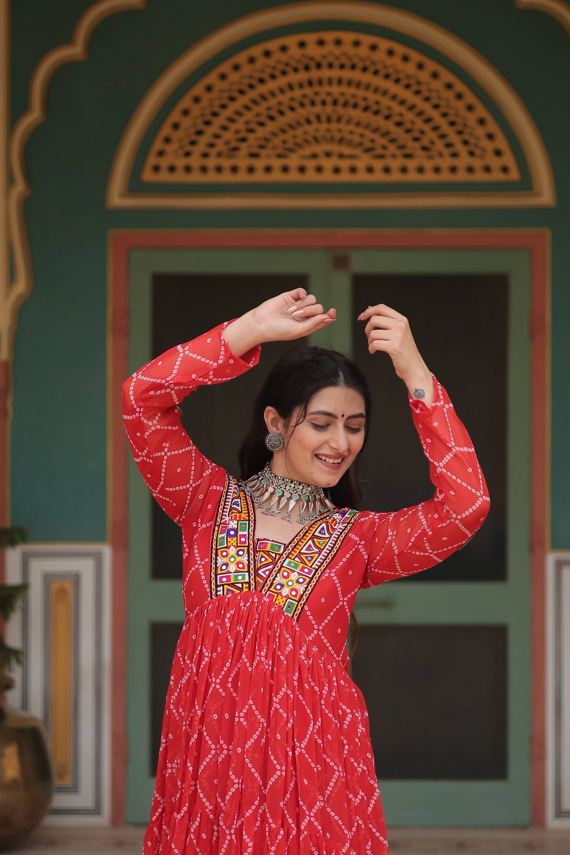 Naisha Orange Georgette Bandhani Anarkali Gown