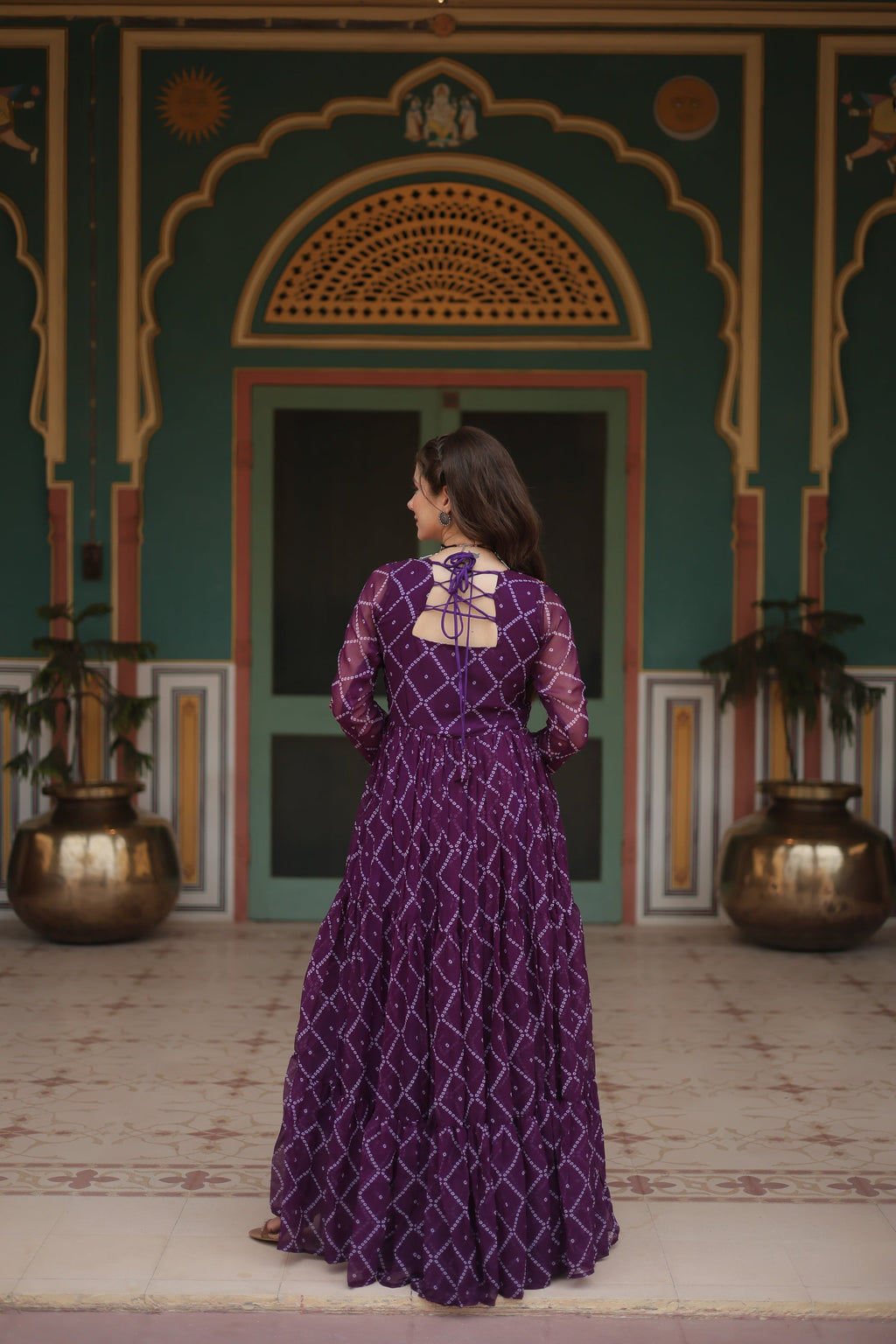 Purple bandhani georgette Naisha designer Anarkali gown