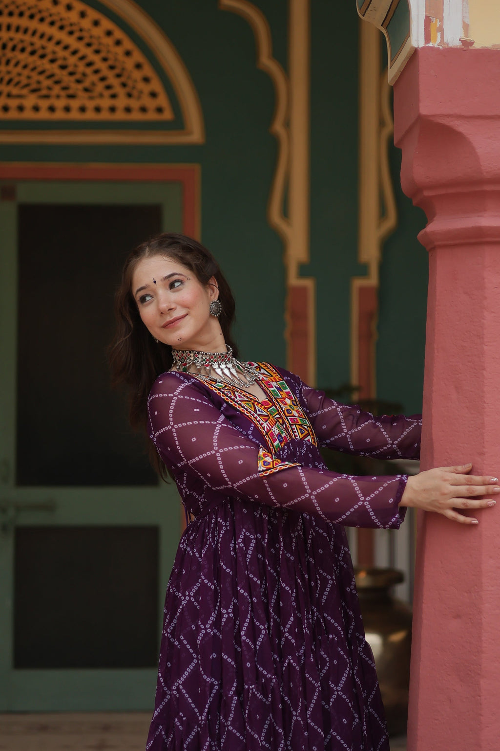 Purple bandhani georgette Naisha designer Anarkali gown