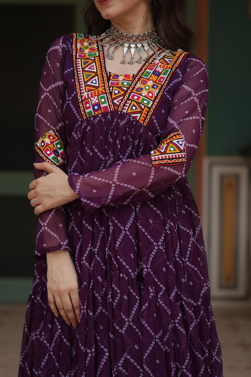 Purple bandhani georgette Naisha designer Anarkali gown