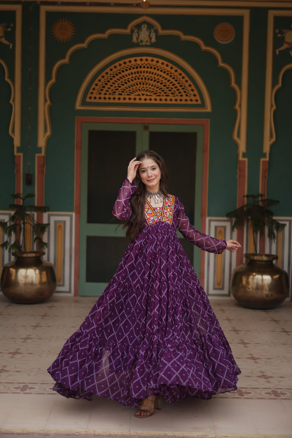 Purple bandhani georgette Naisha designer Anarkali gown