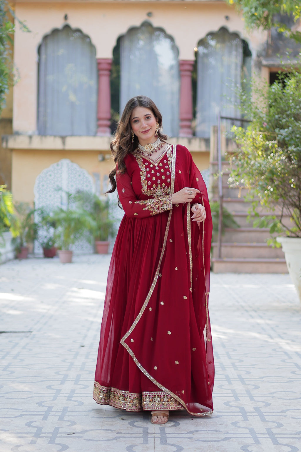 Nandita Maroon Sequance Embroidered Anarkali Gown Set