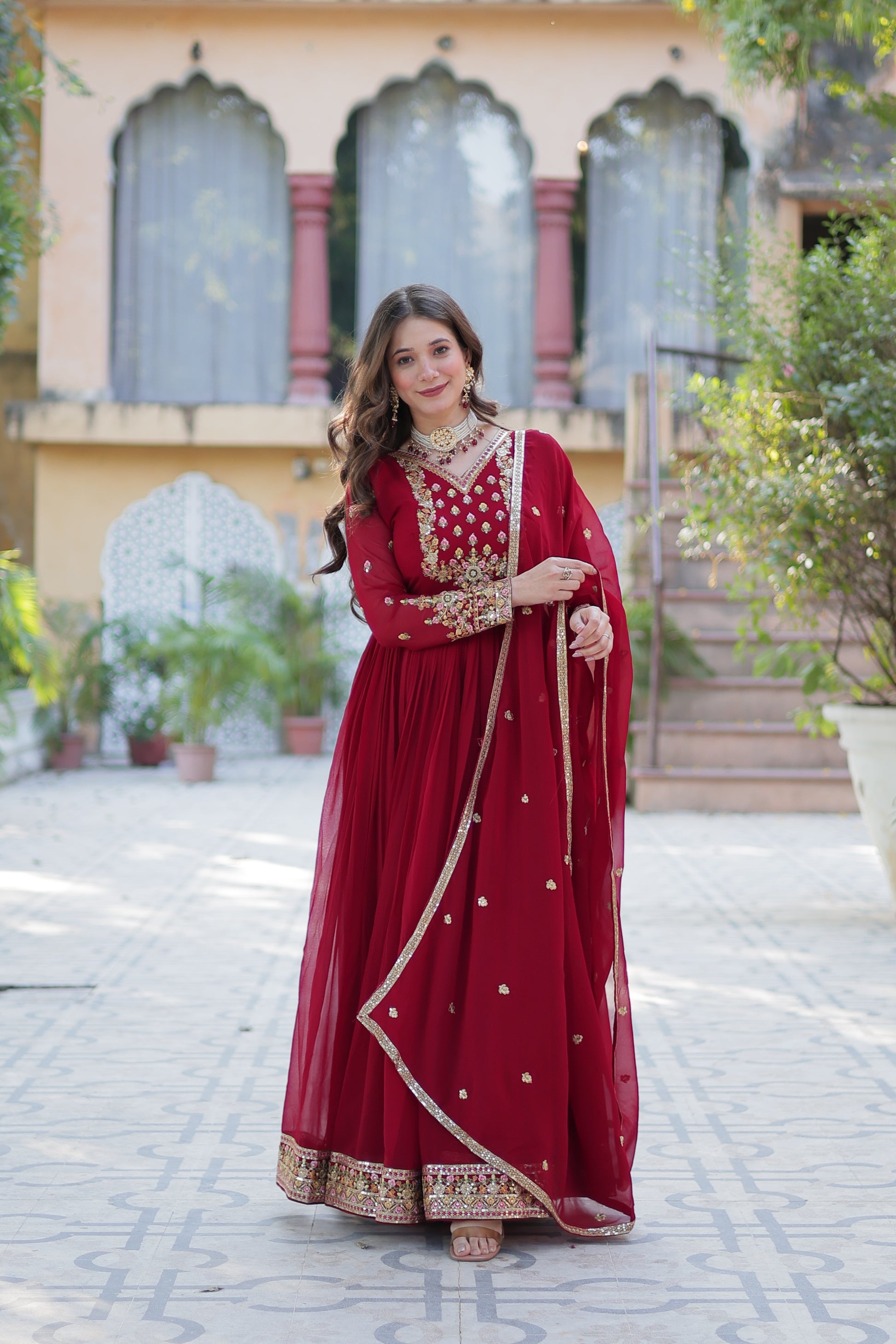Nandita Maroon Sequance Embroidered Anarkali Gown Set
