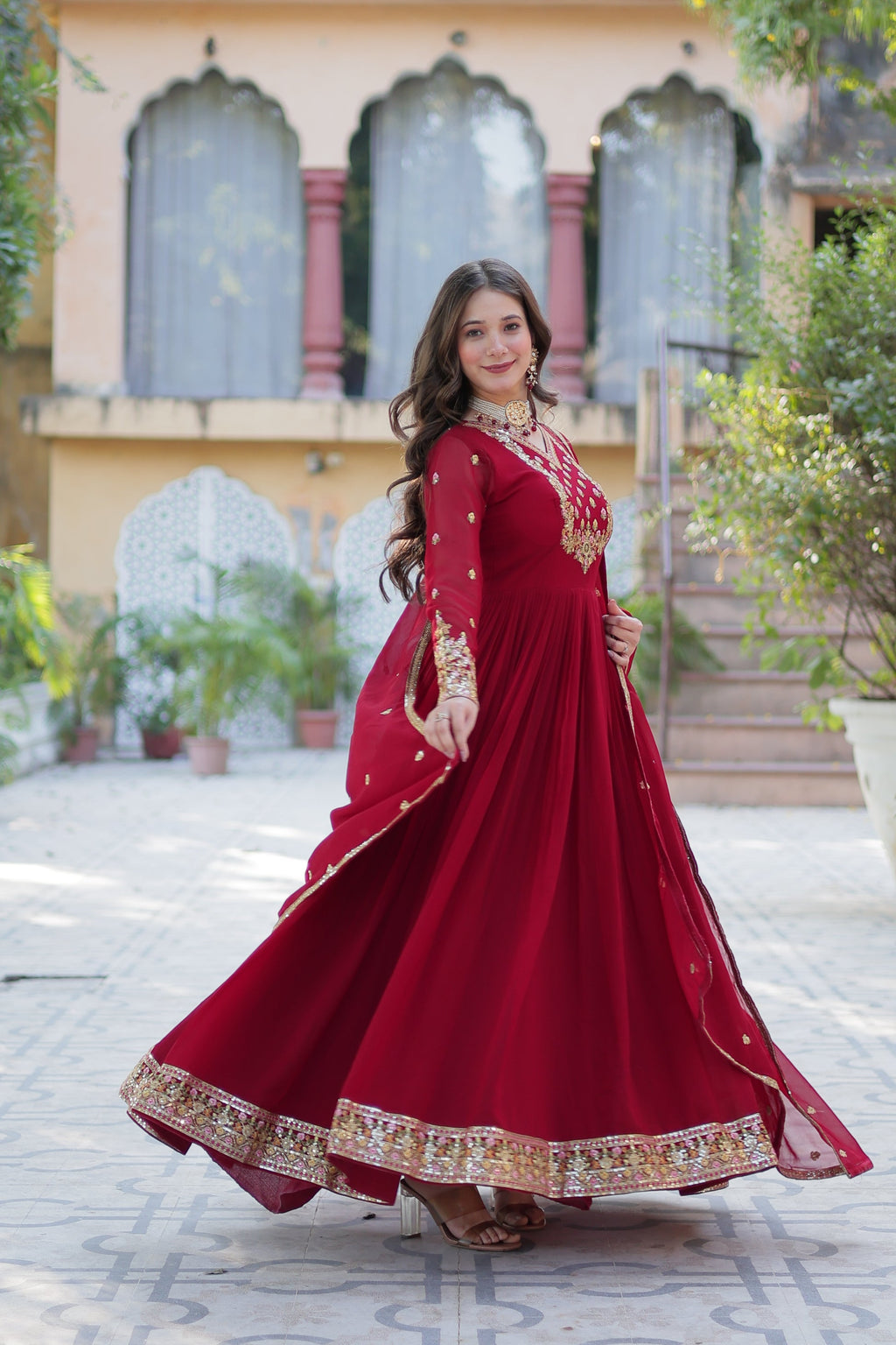 Nandita Maroon Sequance Embroidered Anarkali Gown Set