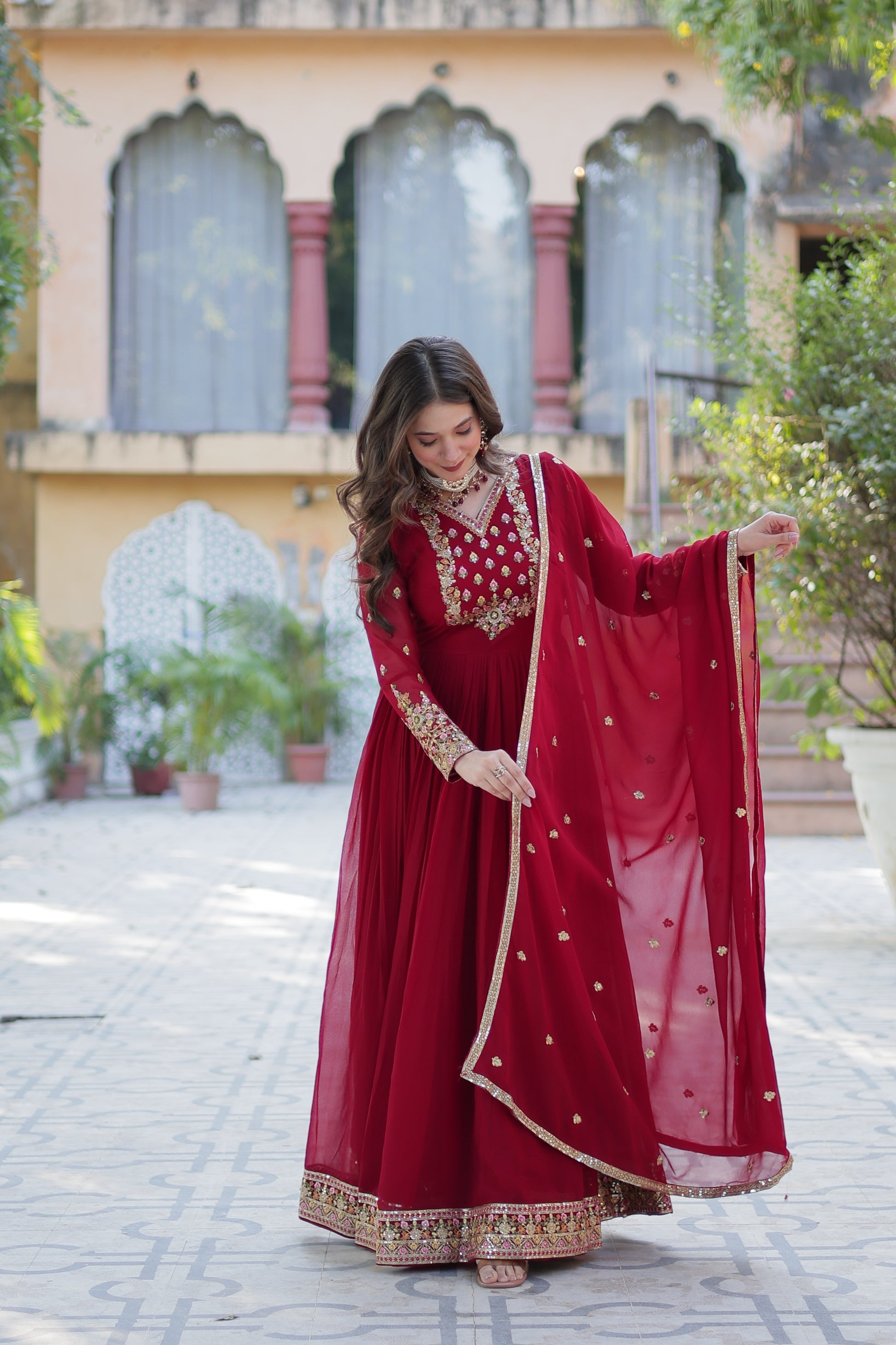 Nandita Maroon Sequance Embroidered Anarkali Gown Set