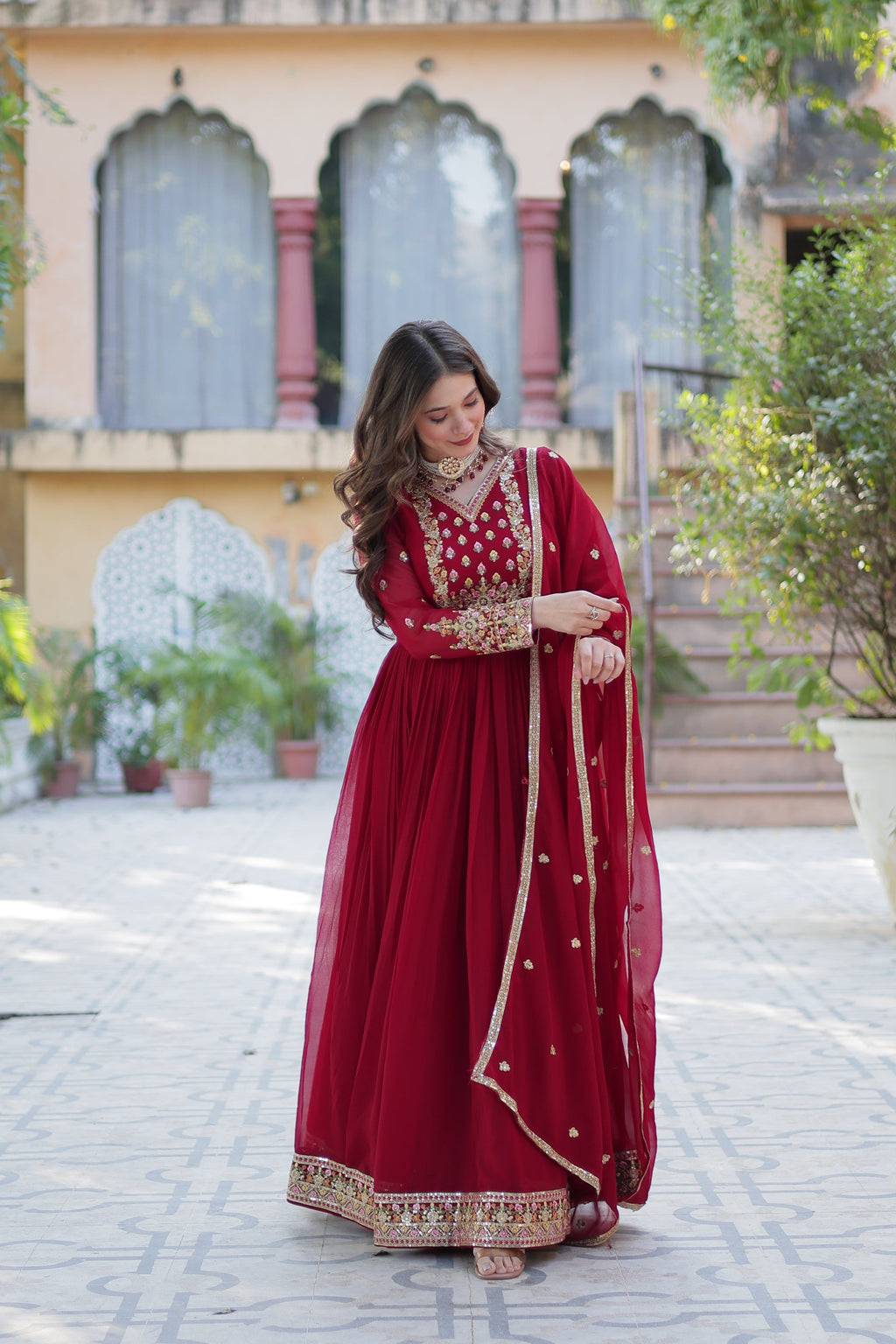 Nandita Maroon Sequance Embroidered Anarkali Gown Set
