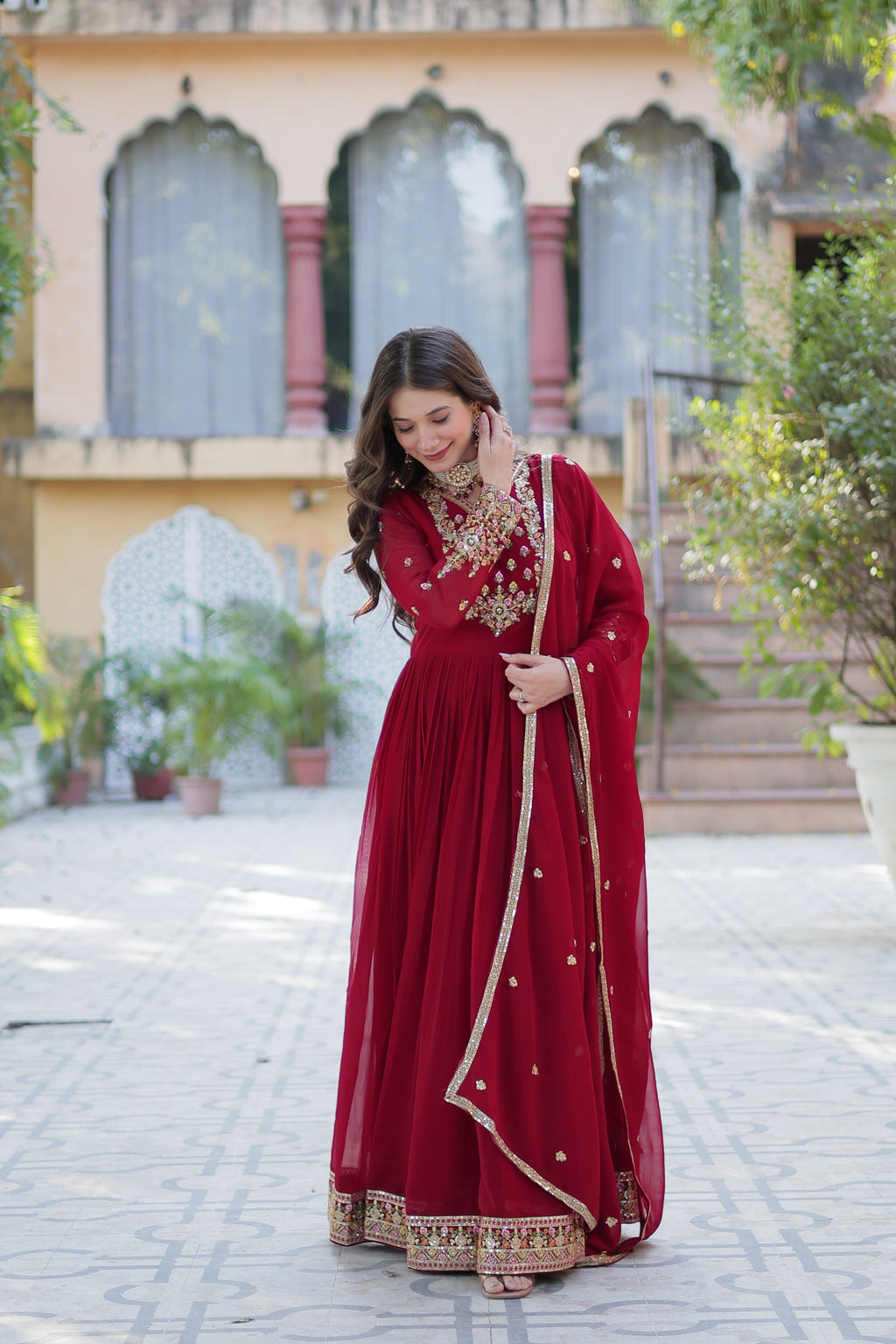 Nandita Maroon Sequance Embroidered Anarkali Gown Set