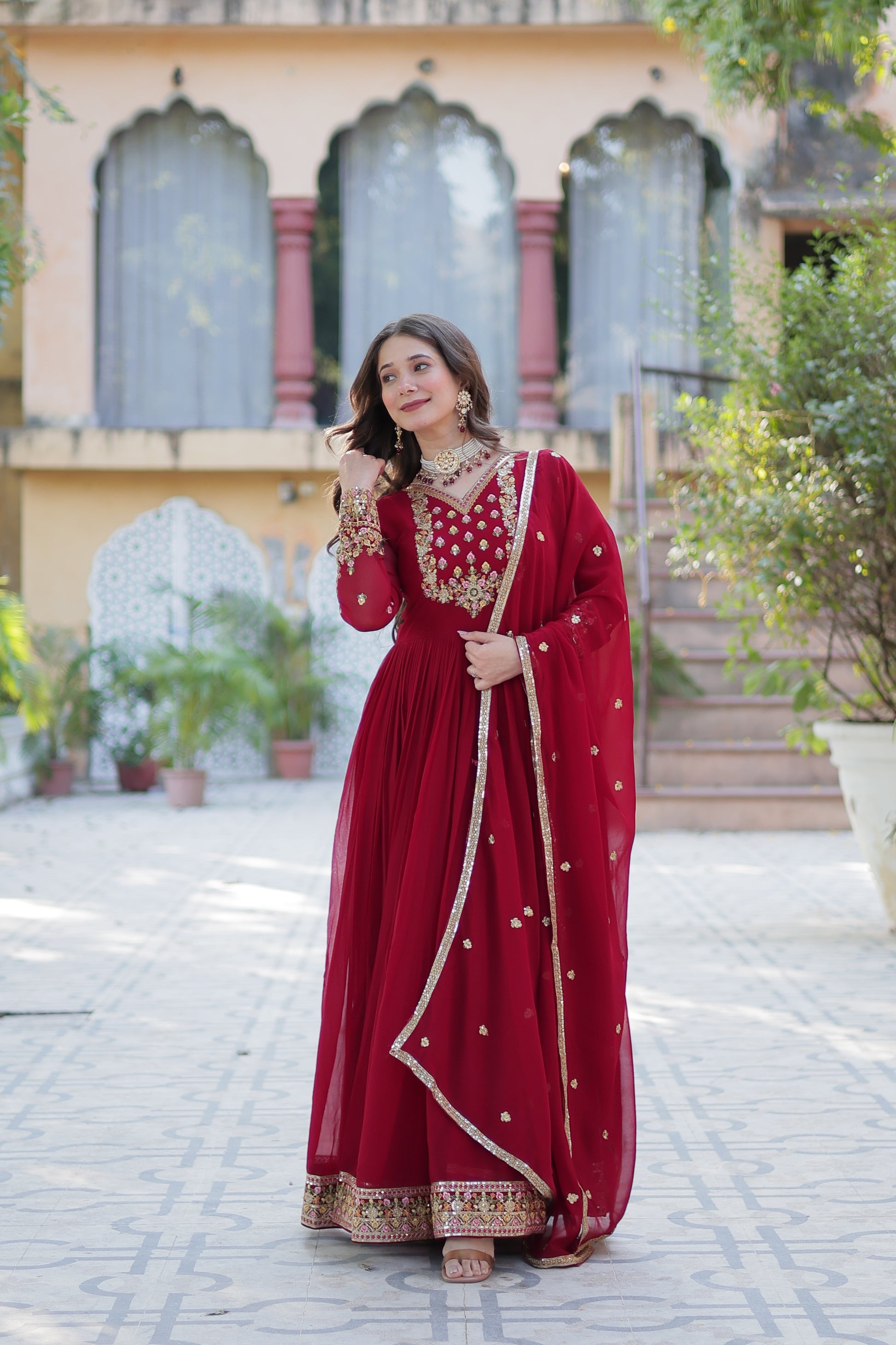 Nandita Maroon Sequance Embroidered Anarkali Gown Set