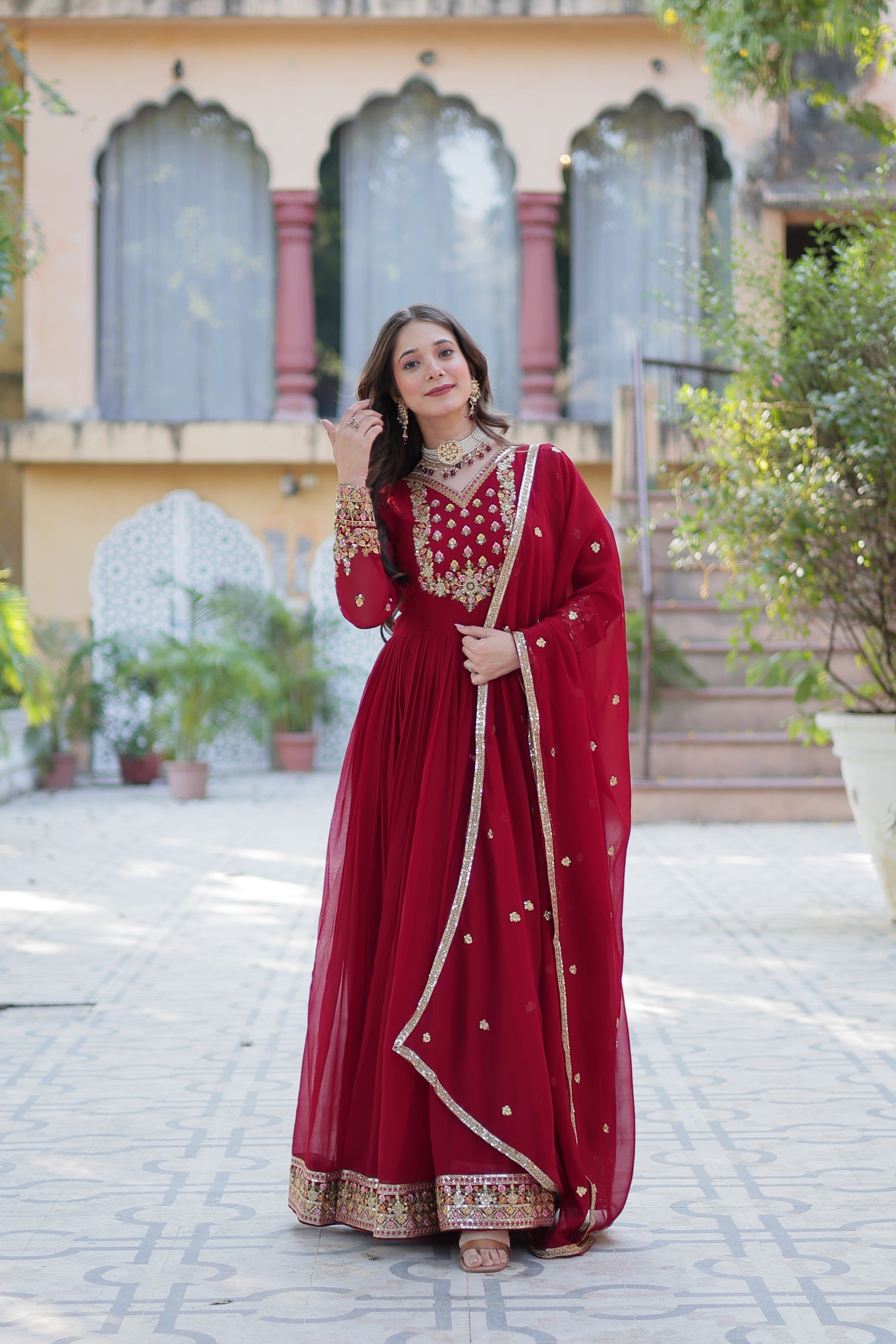 Nandita Maroon Sequance Embroidered Anarkali Gown Set