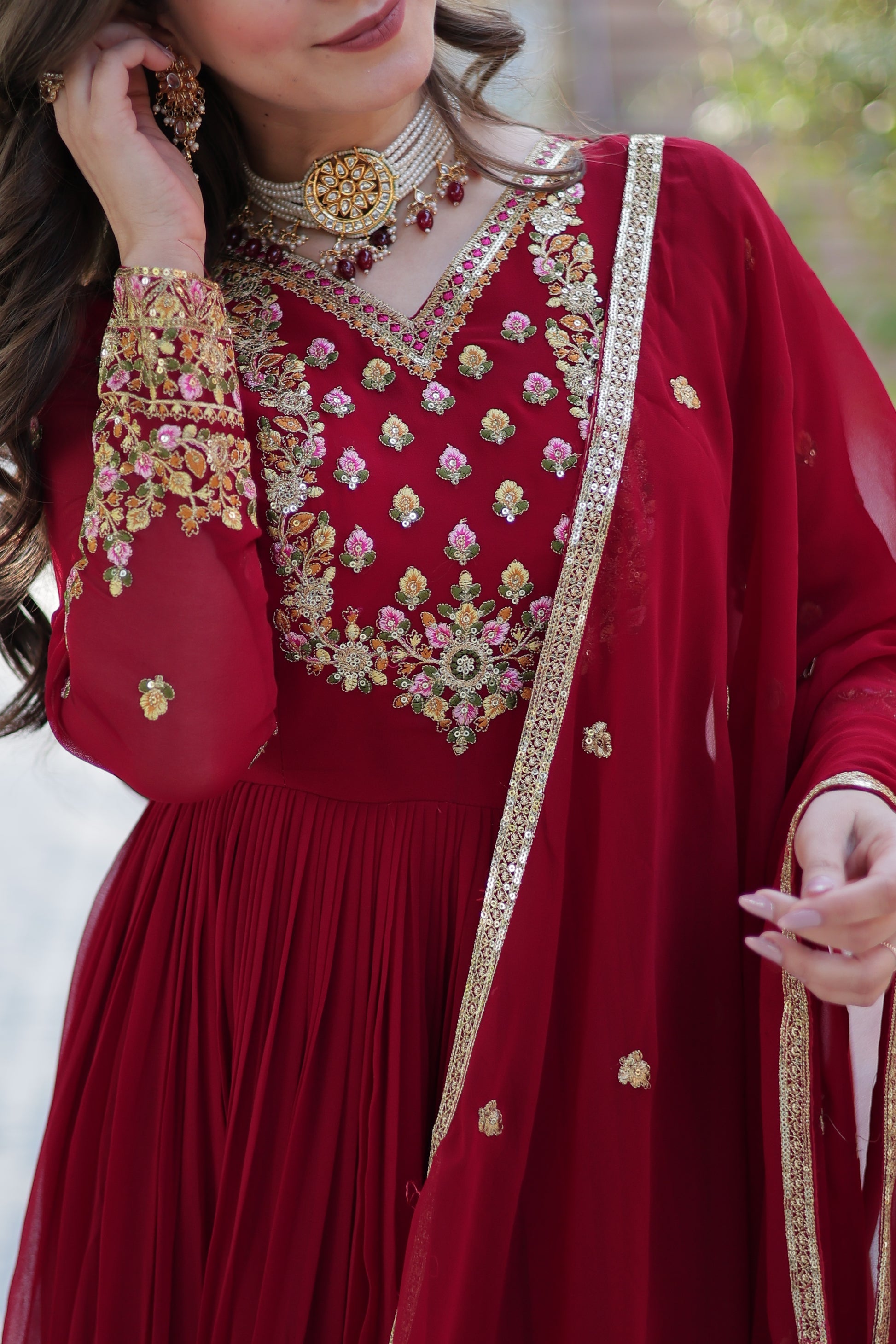 Nandita Maroon Sequance Embroidered Anarkali Gown Set