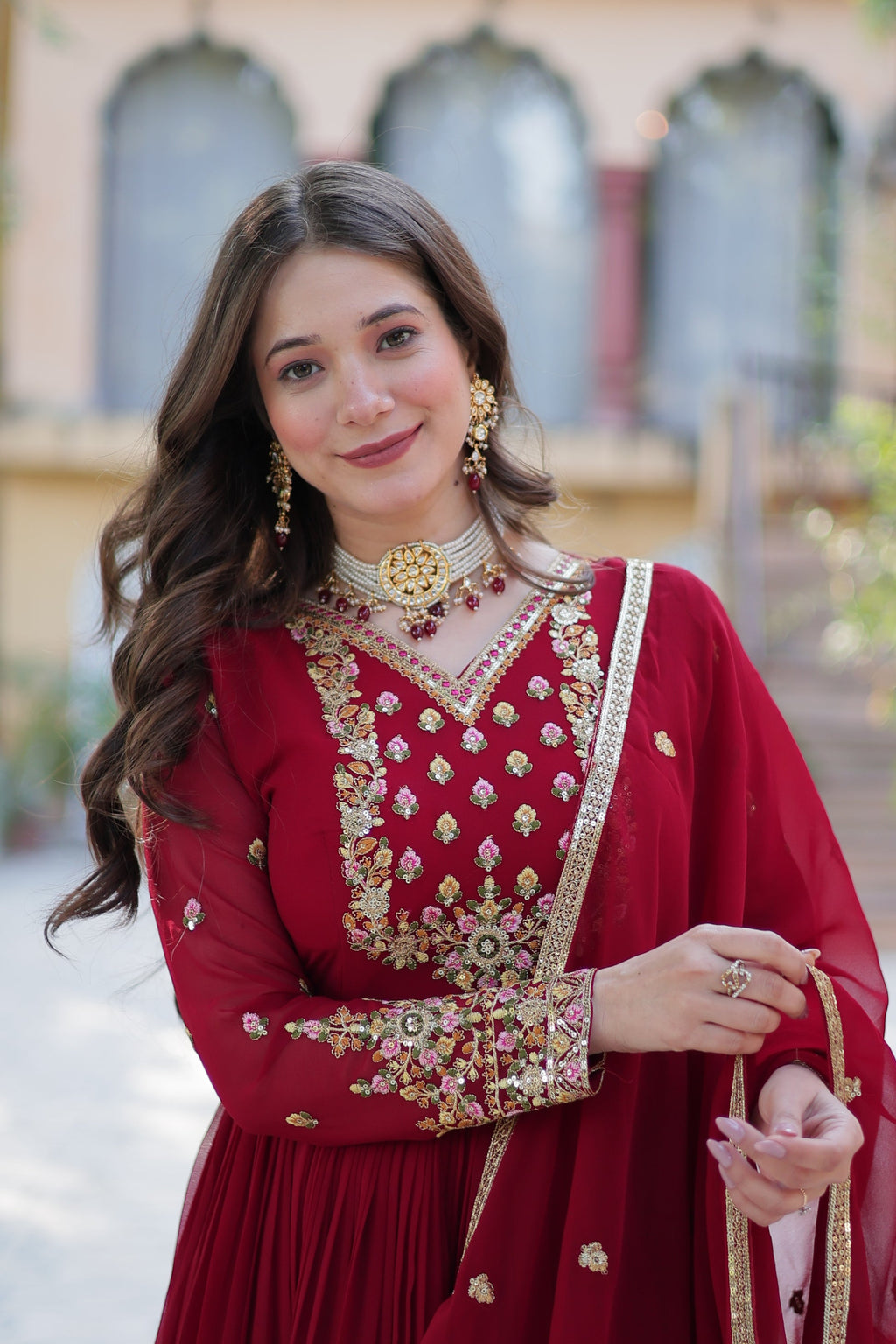 Nandita Maroon Sequance Embroidered Anarkali Gown Set