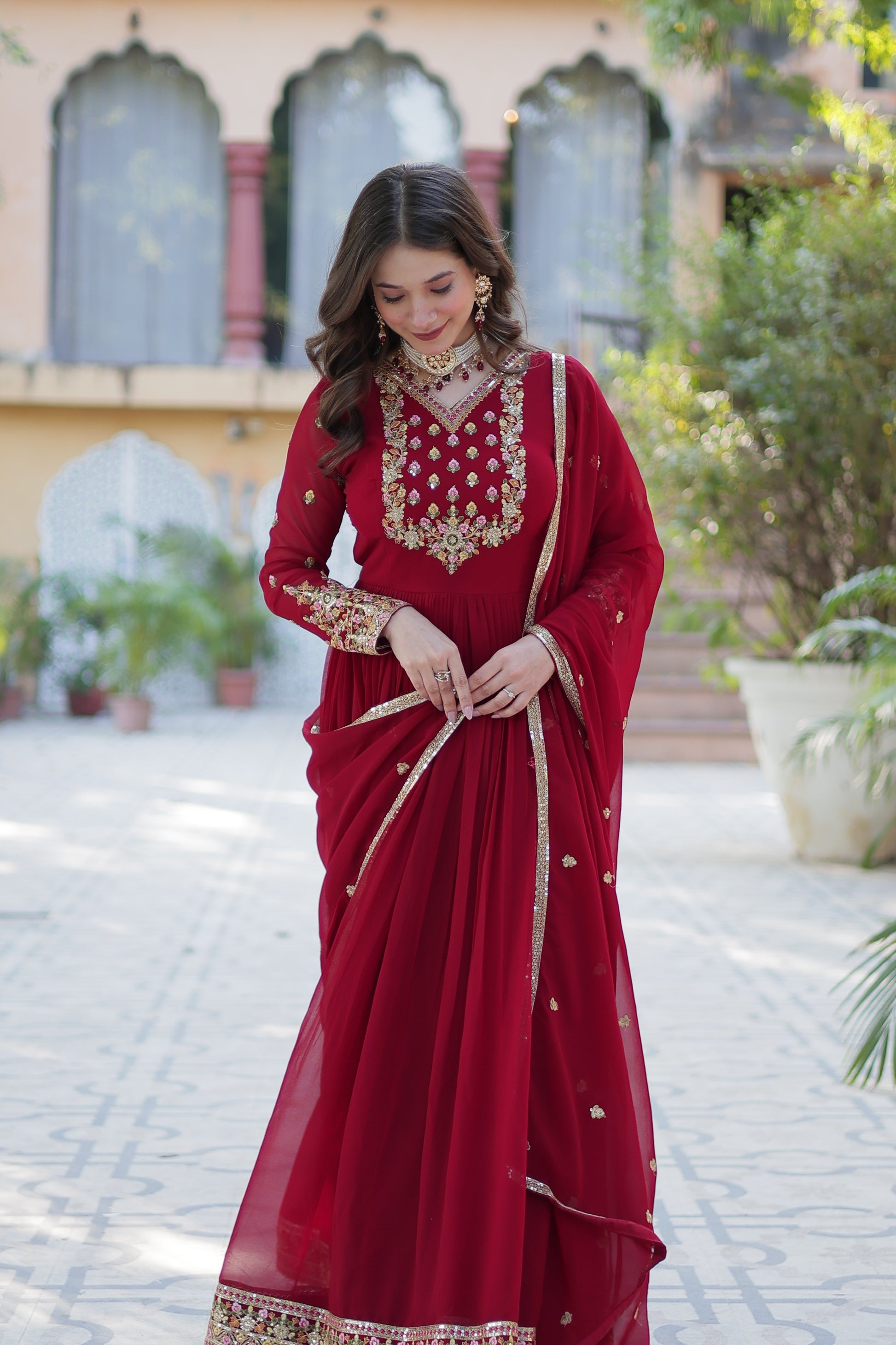 Nandita Maroon Sequance Embroidered Anarkali Gown Set