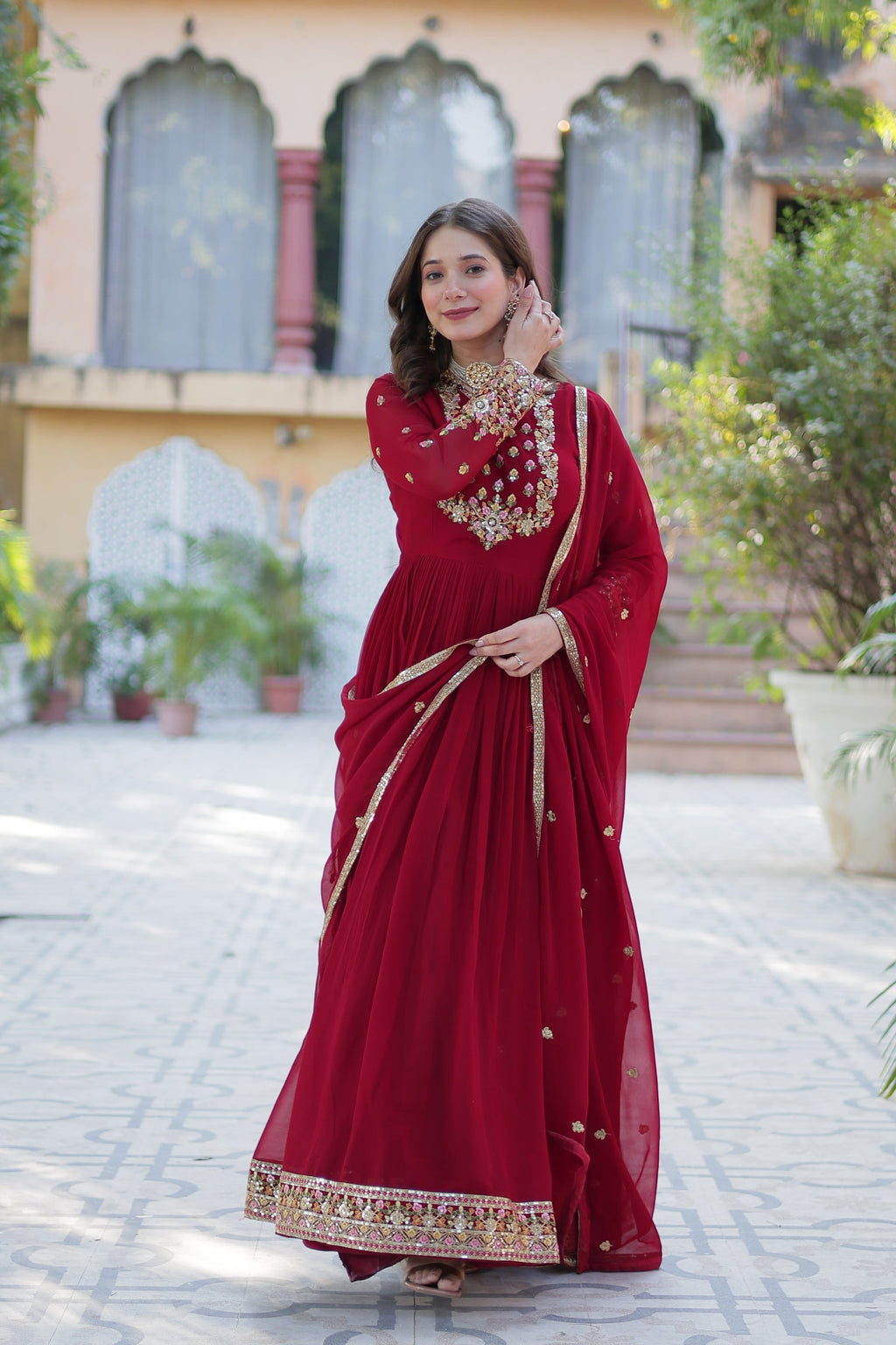 Nandita Maroon Sequance Embroidered Anarkali Gown Set