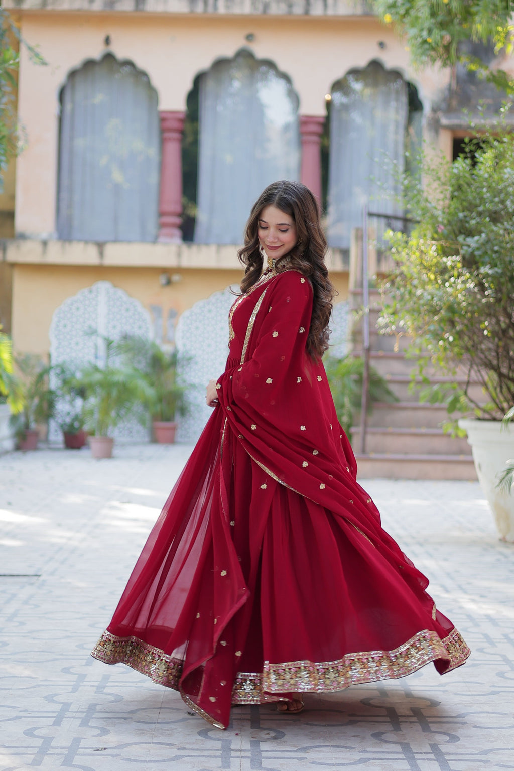 Nandita Maroon Sequance Embroidered Anarkali Gown Set