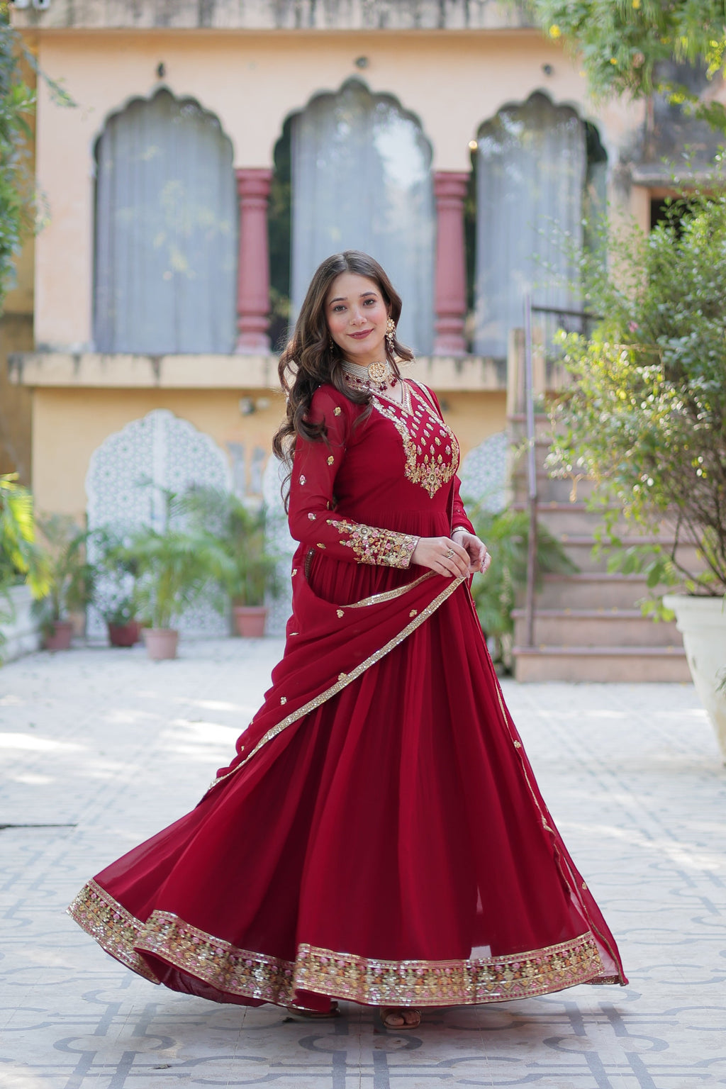 Nandita Maroon Sequance Embroidered Anarkali Gown Set