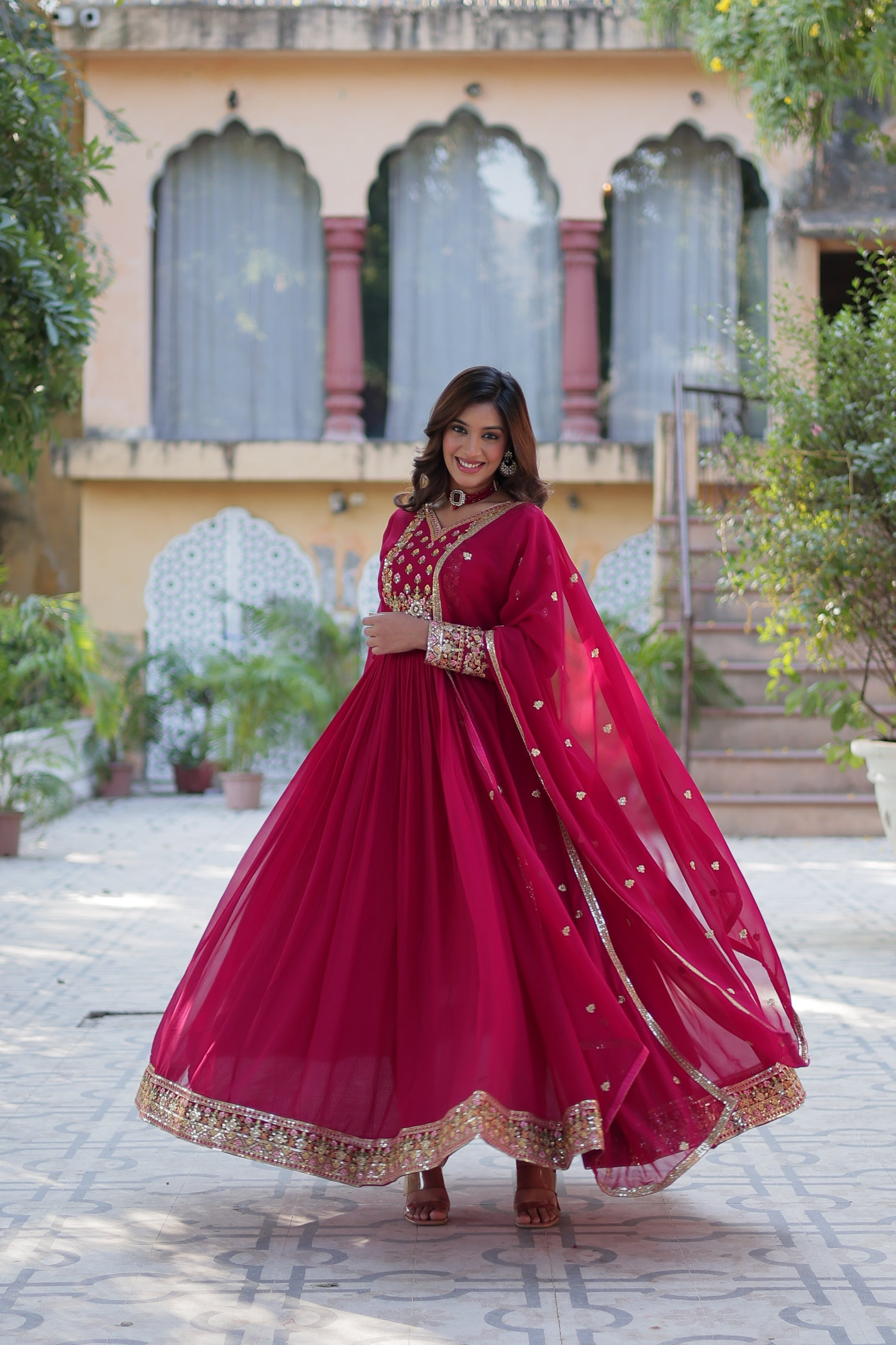 Nandita Pink Sequance Embroidered Anarkali Gown Set