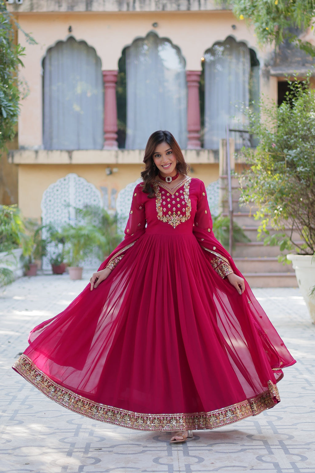 Nandita Pink Sequance Embroidered Anarkali Gown Set