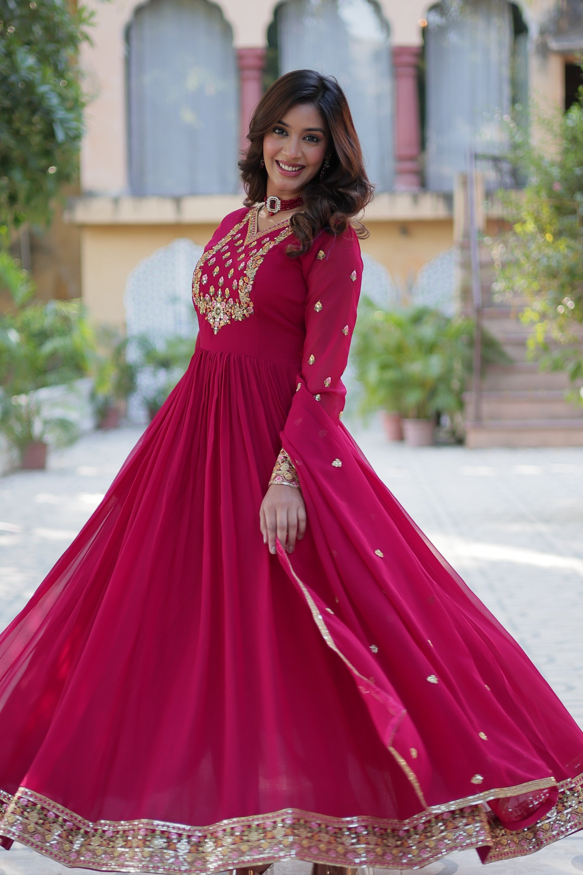 Nandita Pink Sequance Embroidered Anarkali Gown Set