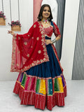 Navy Blue Pure Cotton Embroidered Sequins Work Lehenga Choli with Dupatta