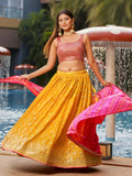 Navya Sunlit Yellow Color Embroidered Lehenga Choli with Bandhani Dupatta
