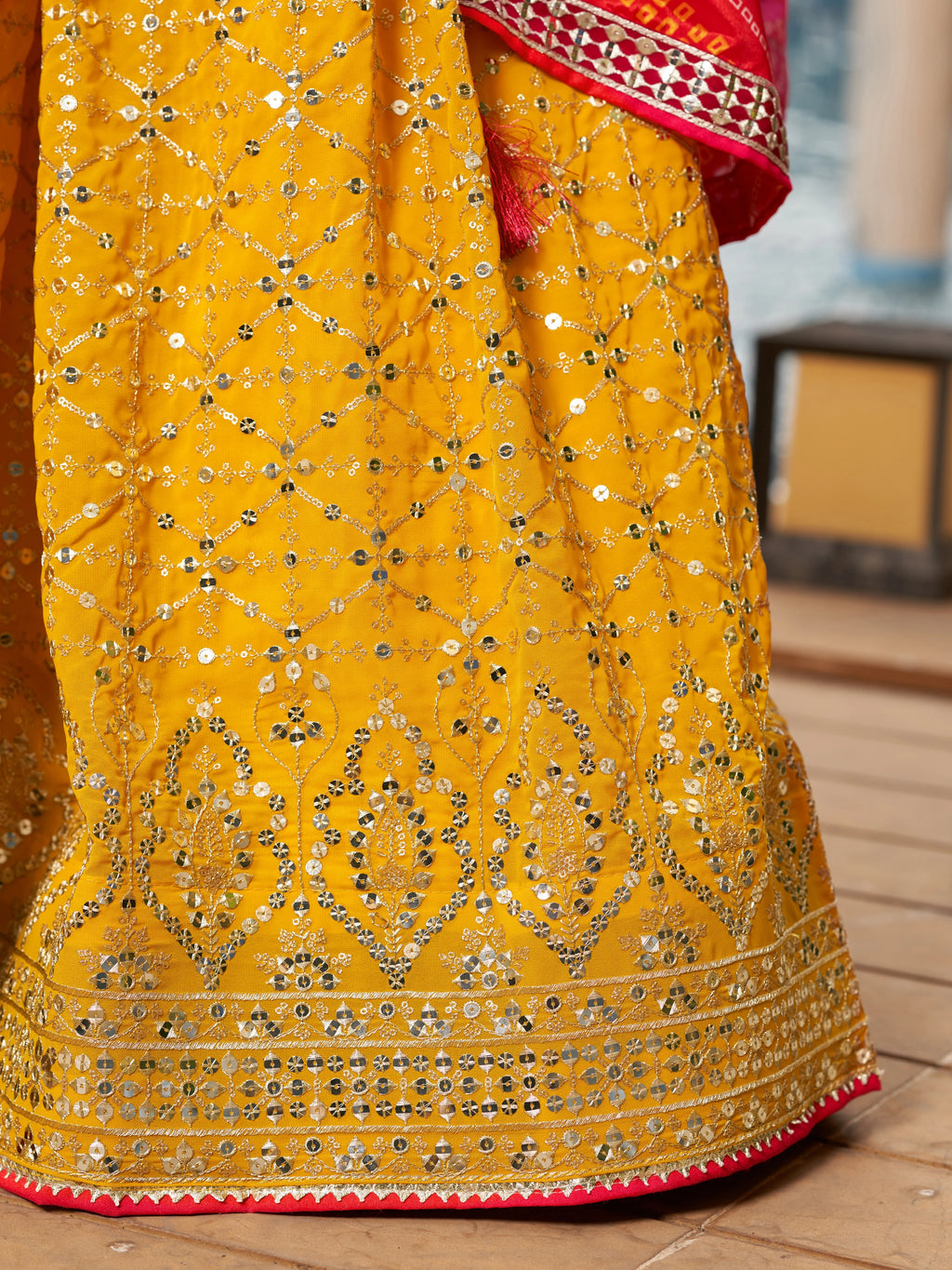 Navya Sunlit Yellow Color Embroidered Lehenga Choli with Bandhani Dupatta
