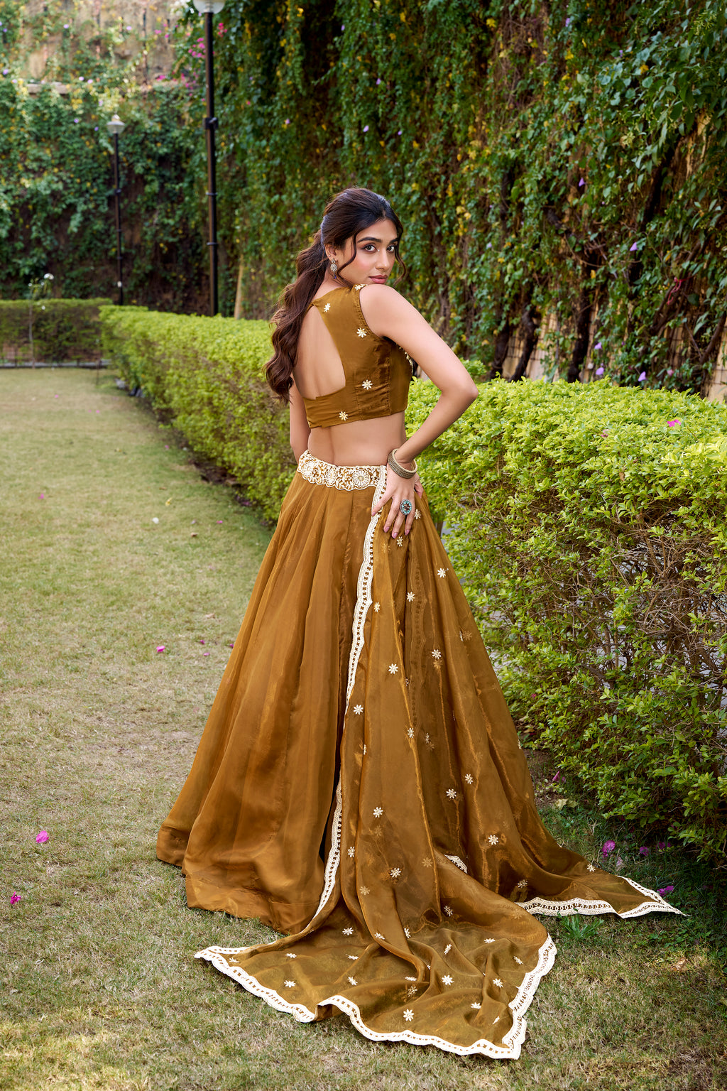 Nayana Gold Color Chanda Silk Sequins Thread Embroidery Work Lehenga Choli