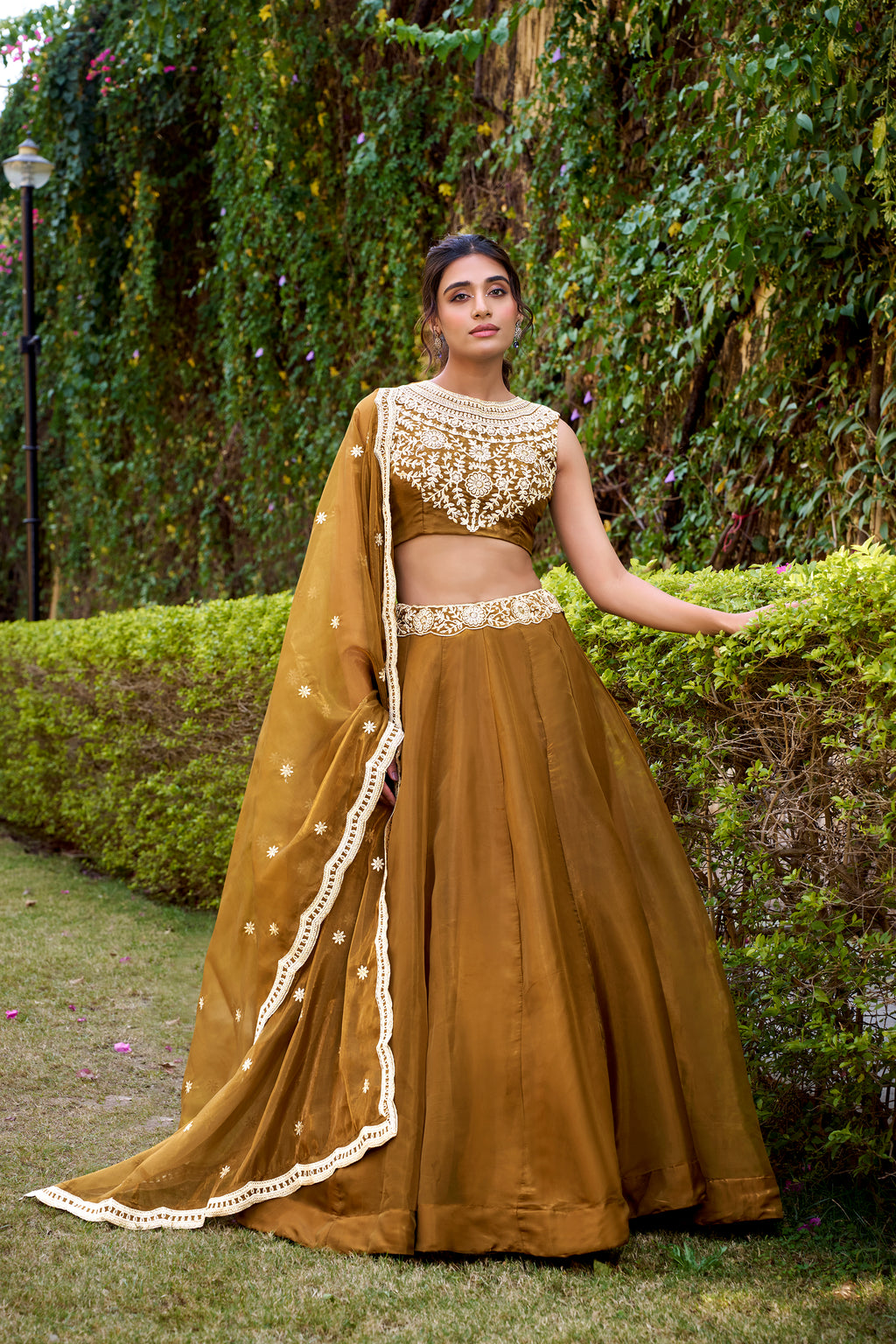 Nayana Gold Color Chanda Silk Sequins Thread Embroidery Work Lehenga Choli