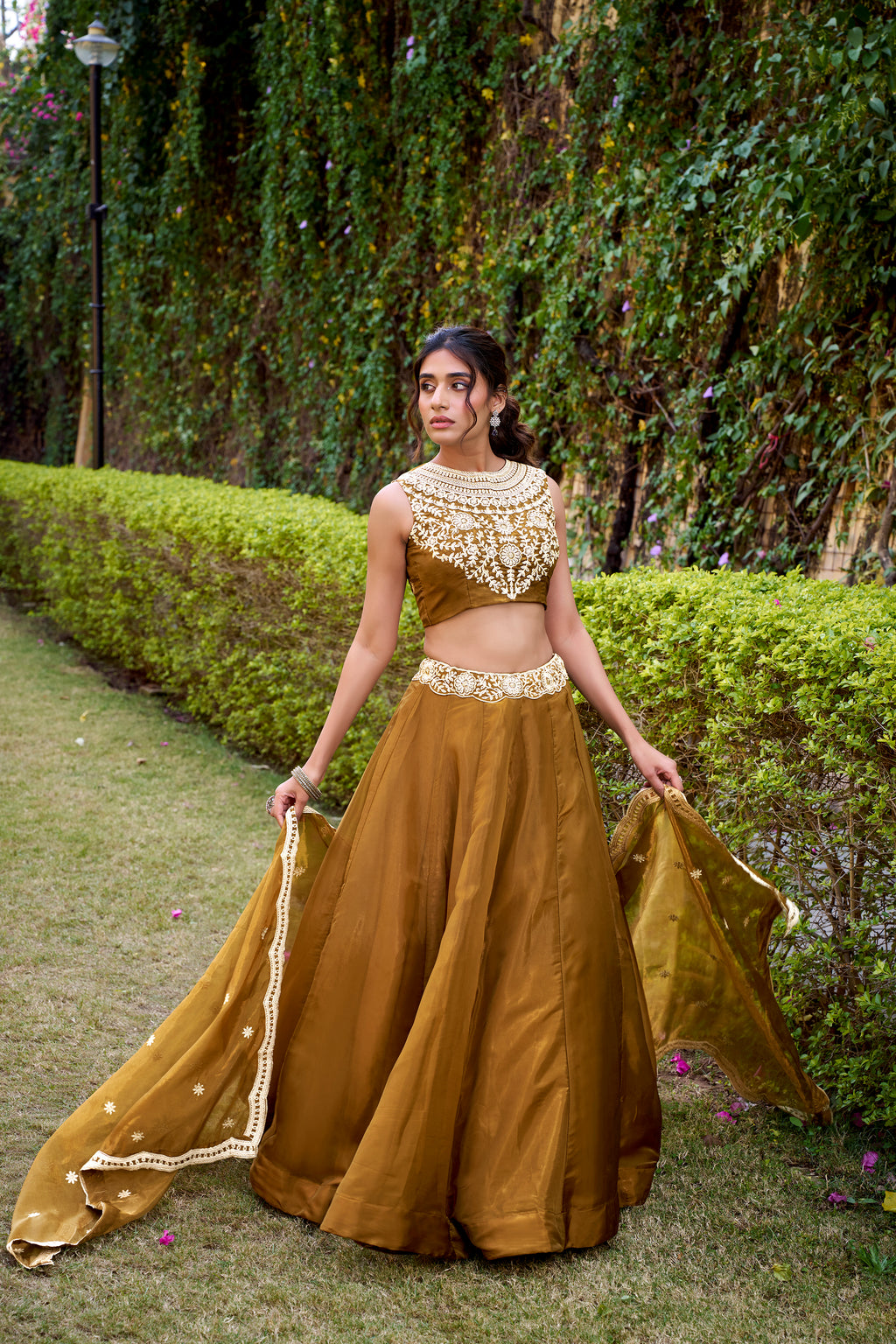 Nayana Gold Color Chanda Silk Sequins Thread Embroidery Work Lehenga Choli