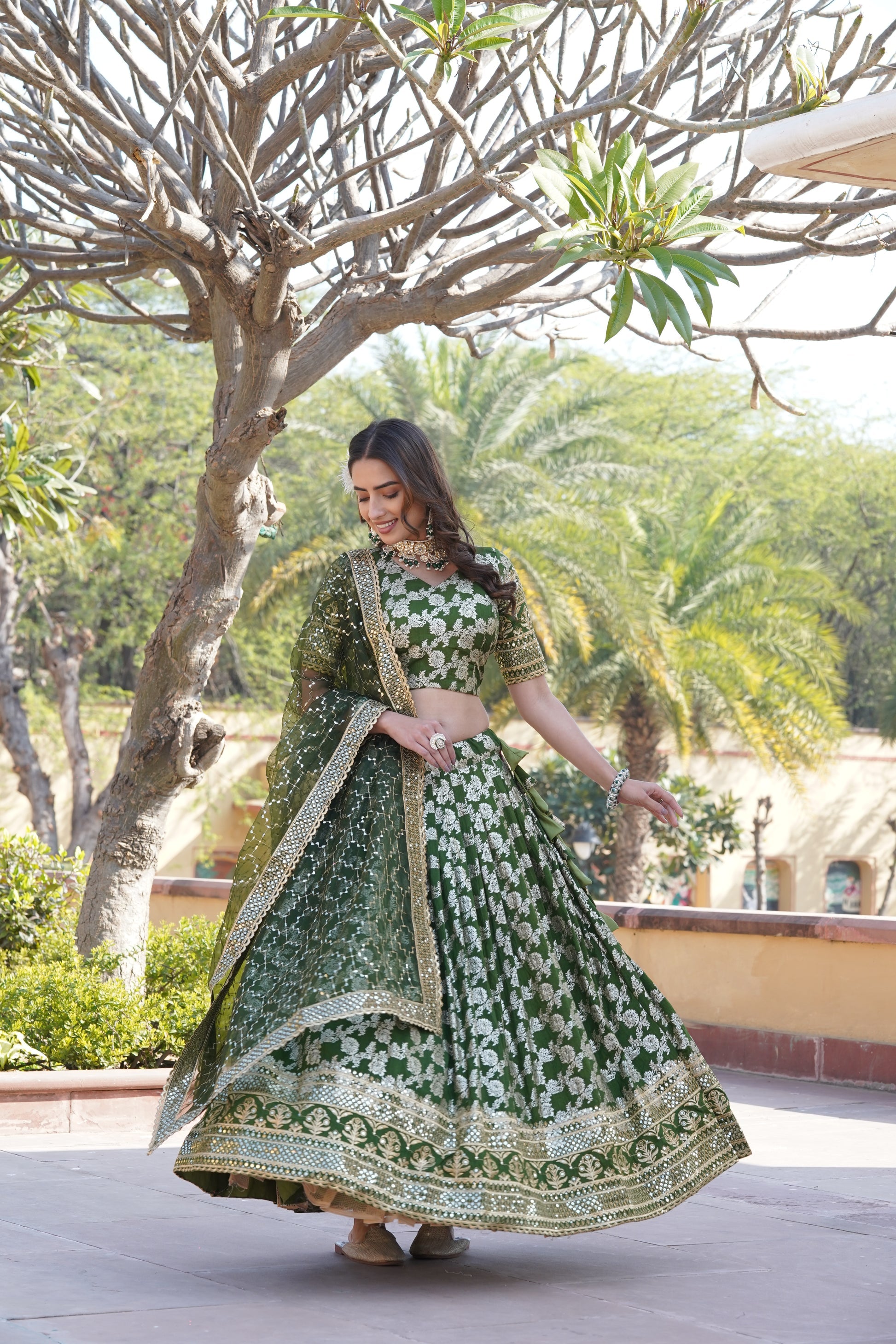 Nirmala green viscose designer lehenga set