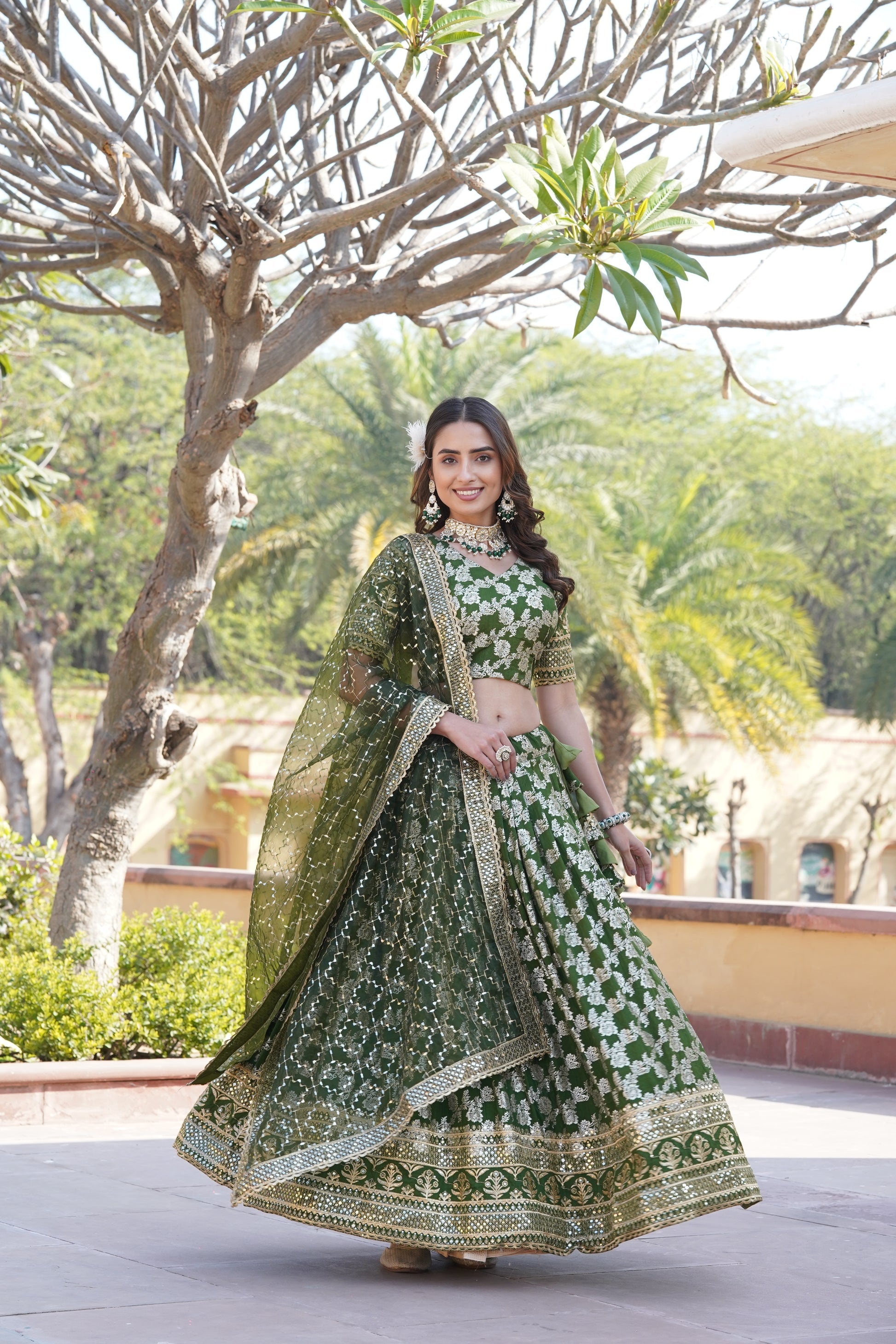 Nirmala green viscose designer lehenga set