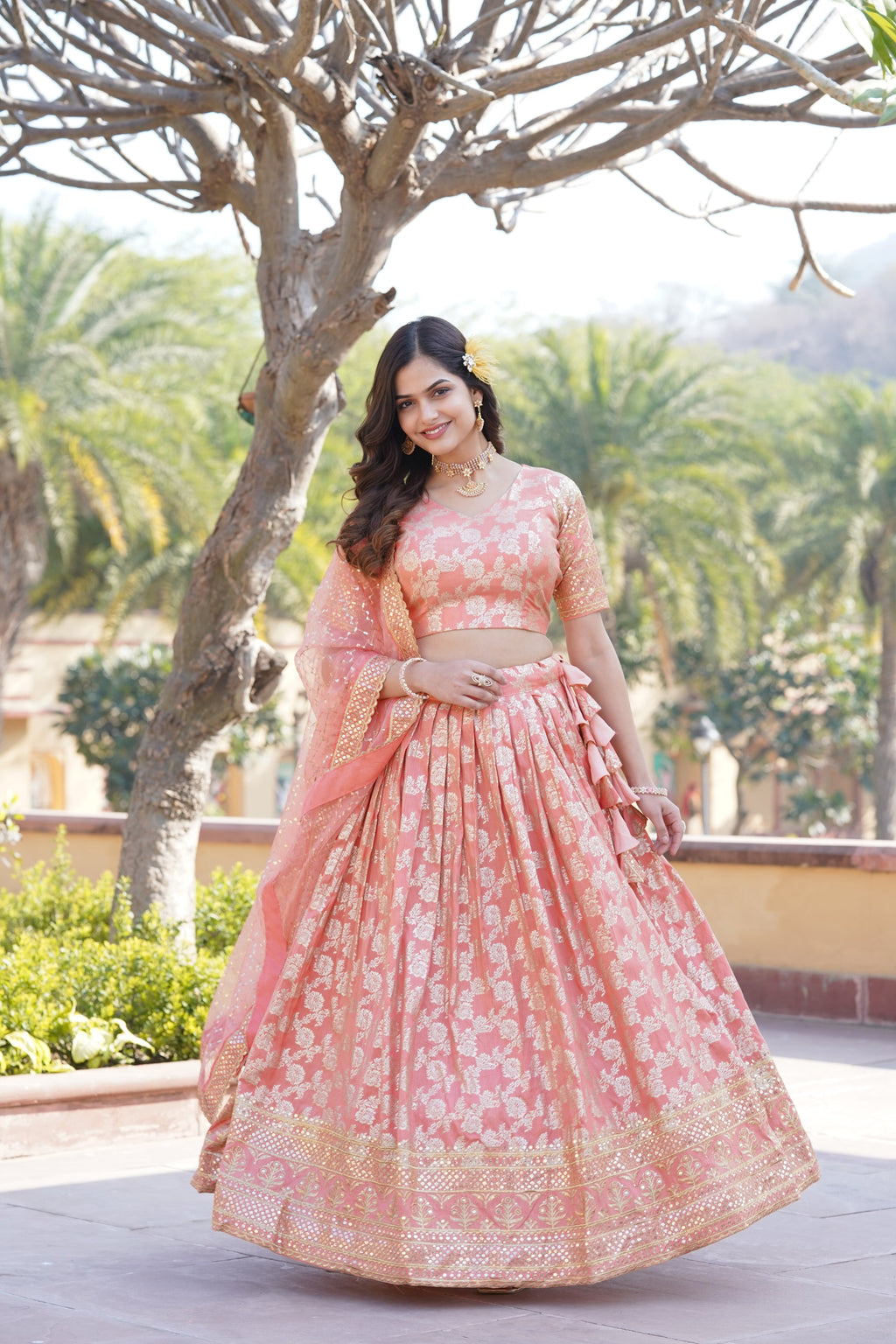 Nirmala peach viscose designer lehenga set