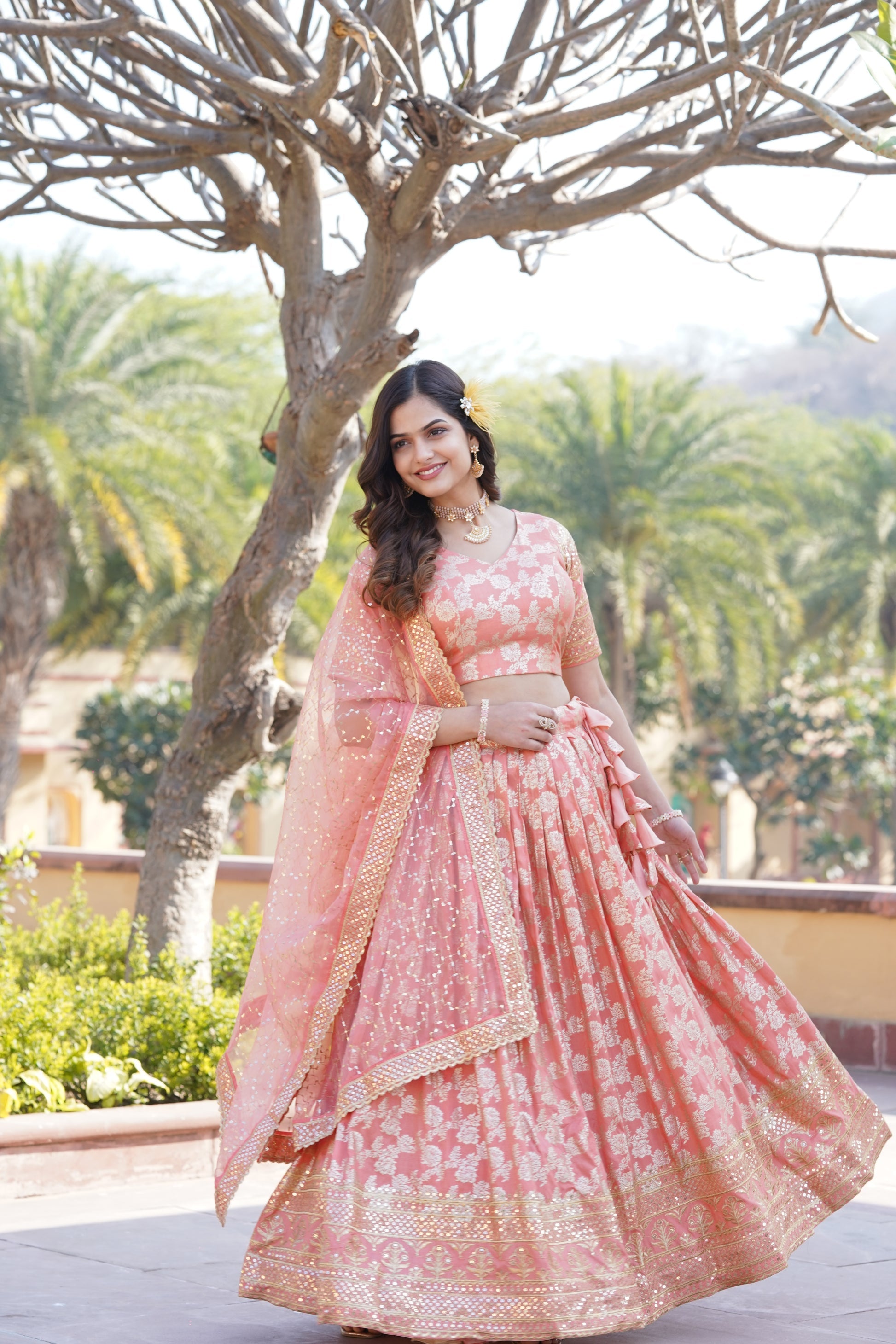 Nirmala peach viscose designer lehenga set