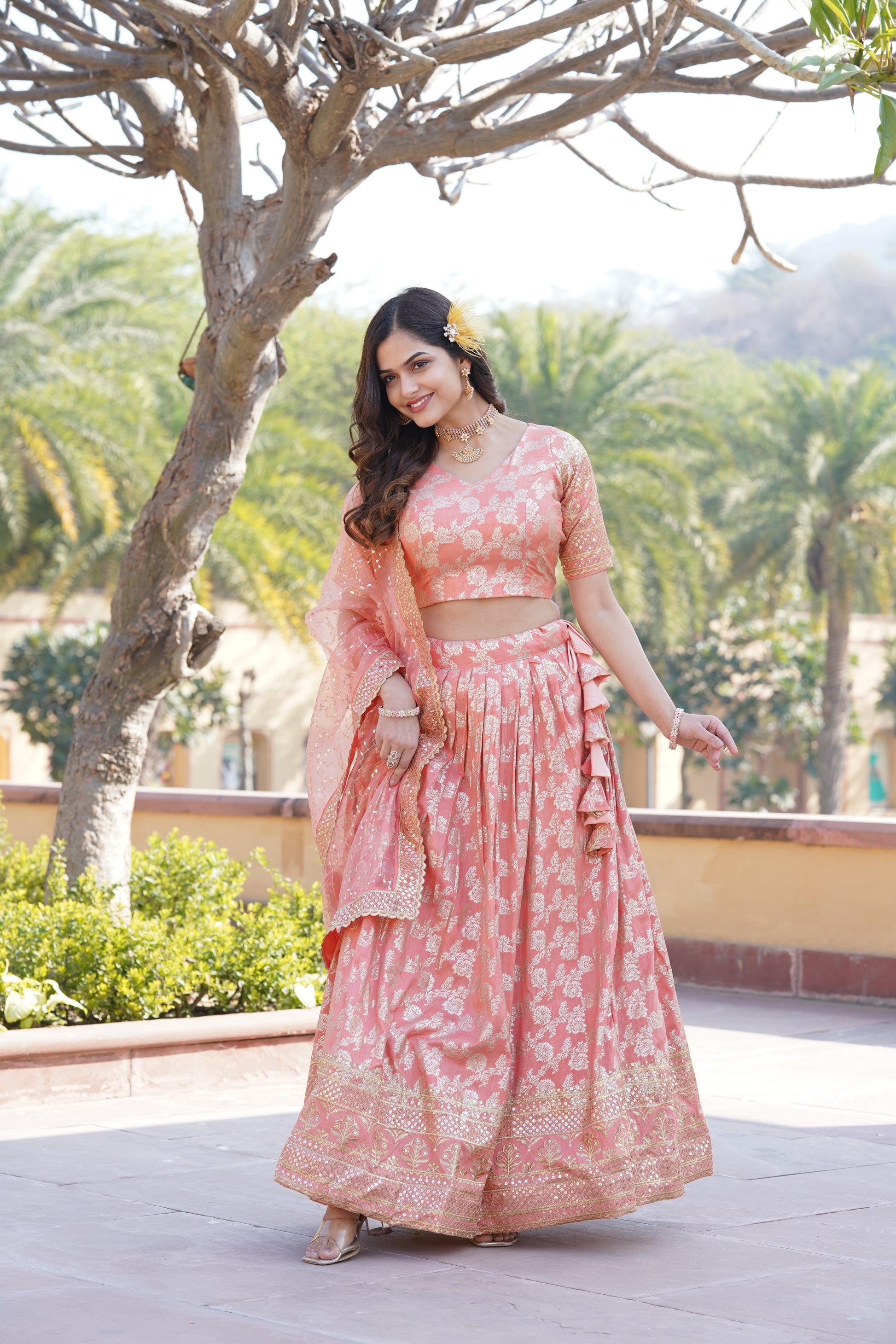 Nirmala peach viscose designer lehenga set