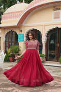 Pink embroidered Nirvi designer flared Anarkali gown