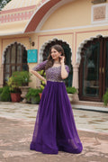 Purple embroidered Nirvi designer flared Anarkali gown